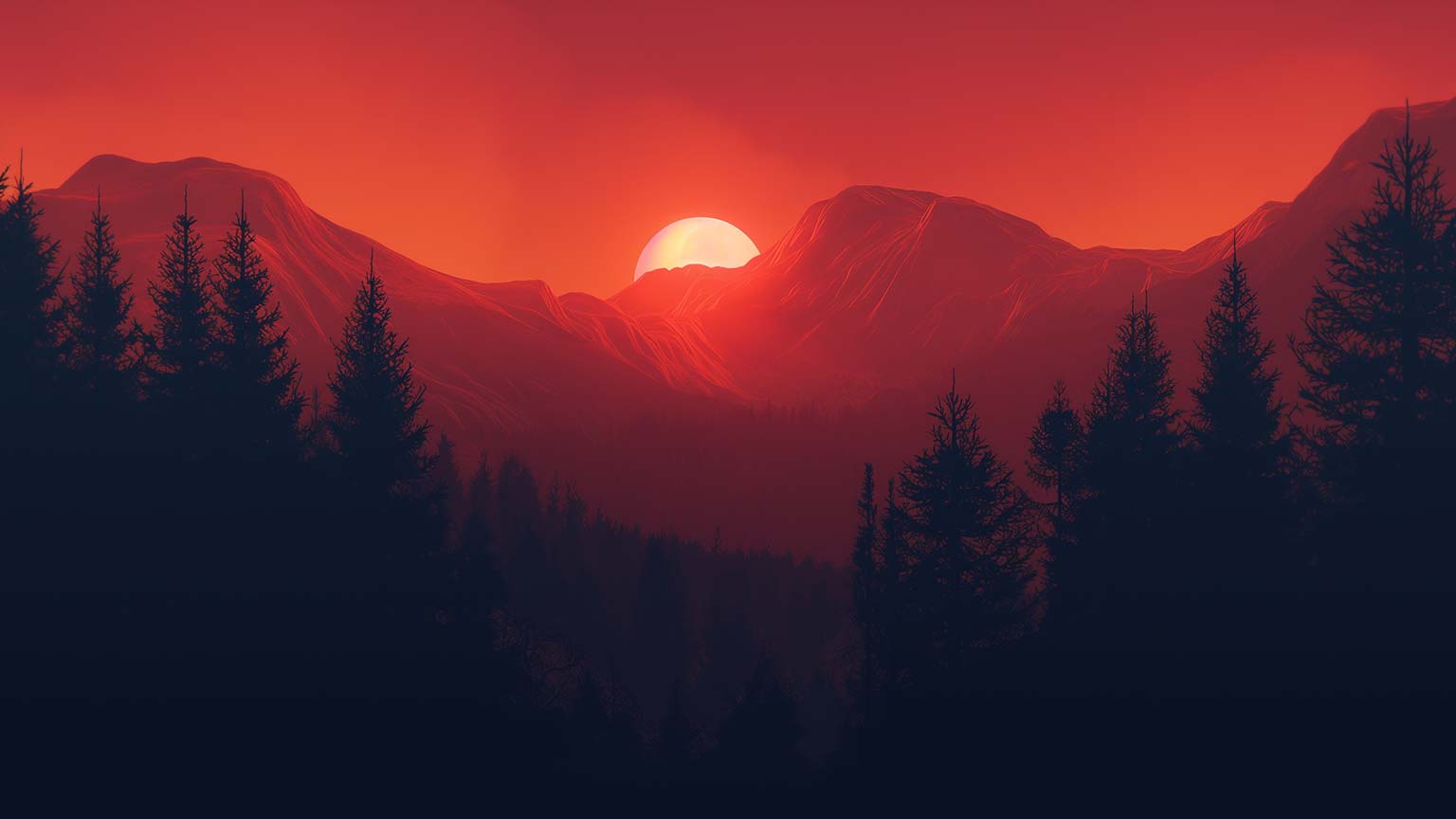 1536x864 Sunset Mountains Red Glow Desktop Wallpaper Wallpaper 4k