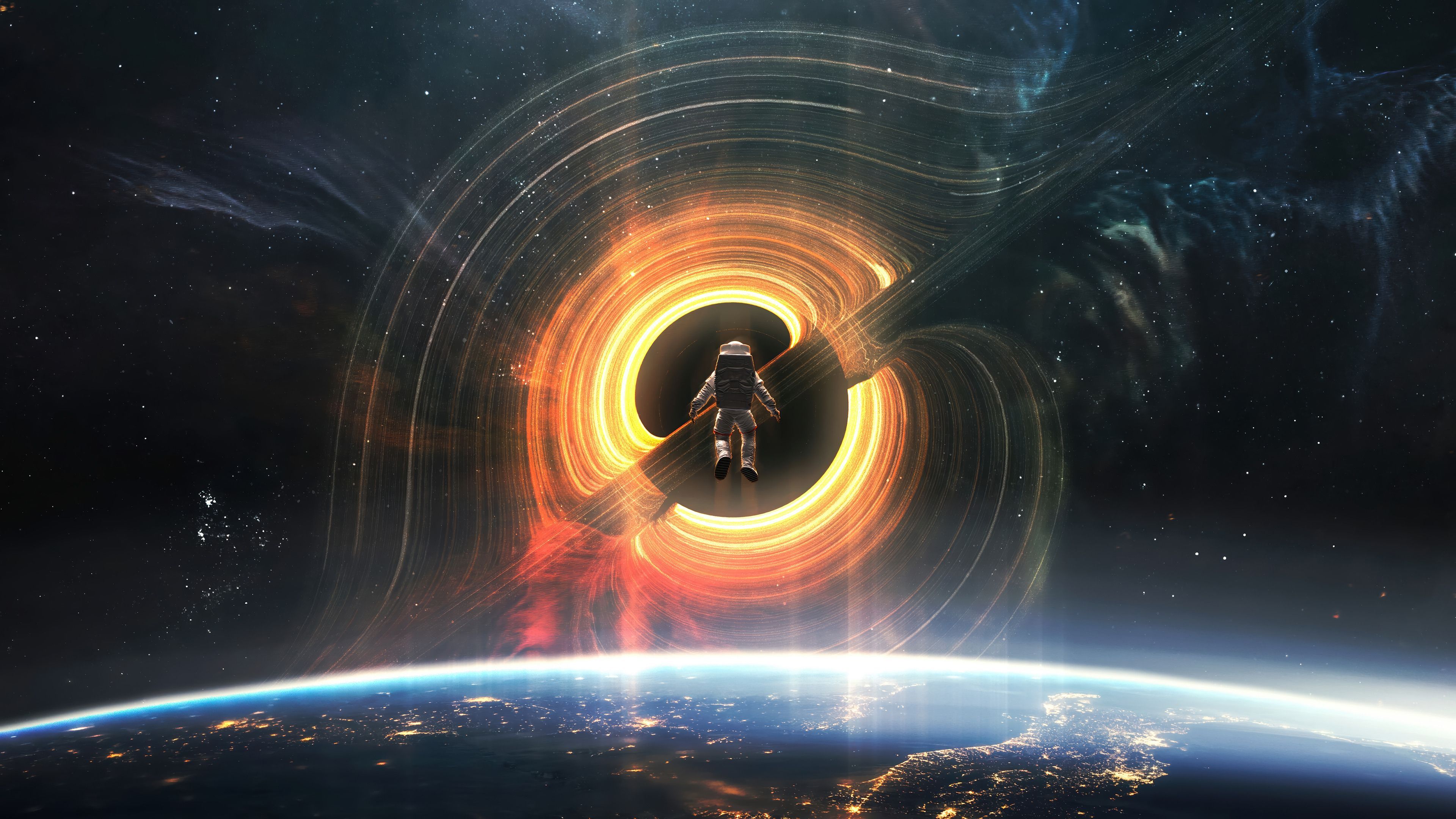 3840x2160 Space Black Hole Astronaut Planet Wallpaper 4K HD PC