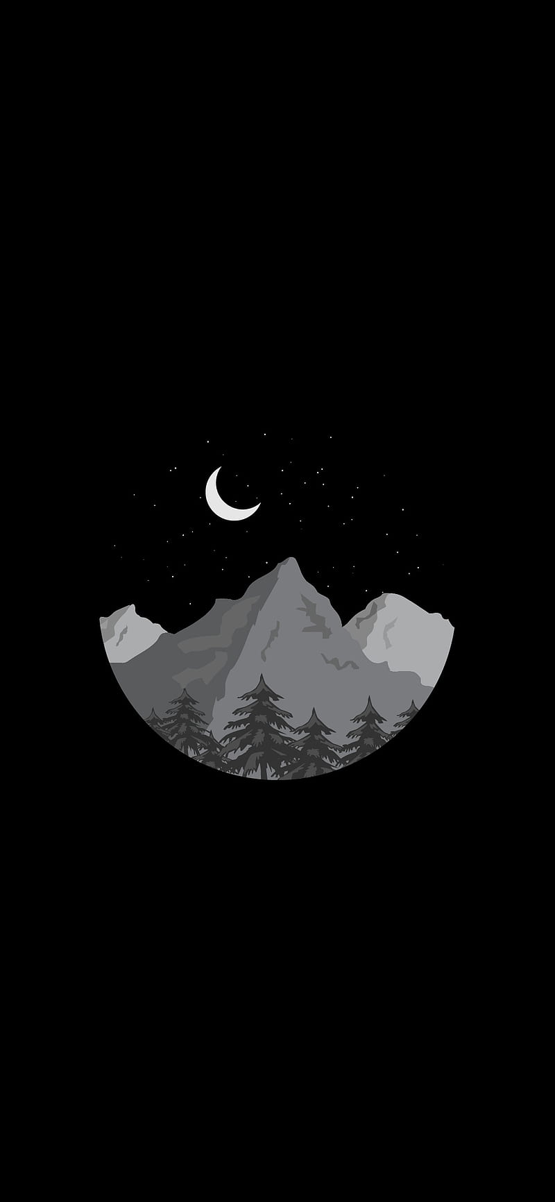 800x1732 Mountains, amoled, black, forest, minimal, minimalist, moon, pitchblack, stars, HD phone wallpaper