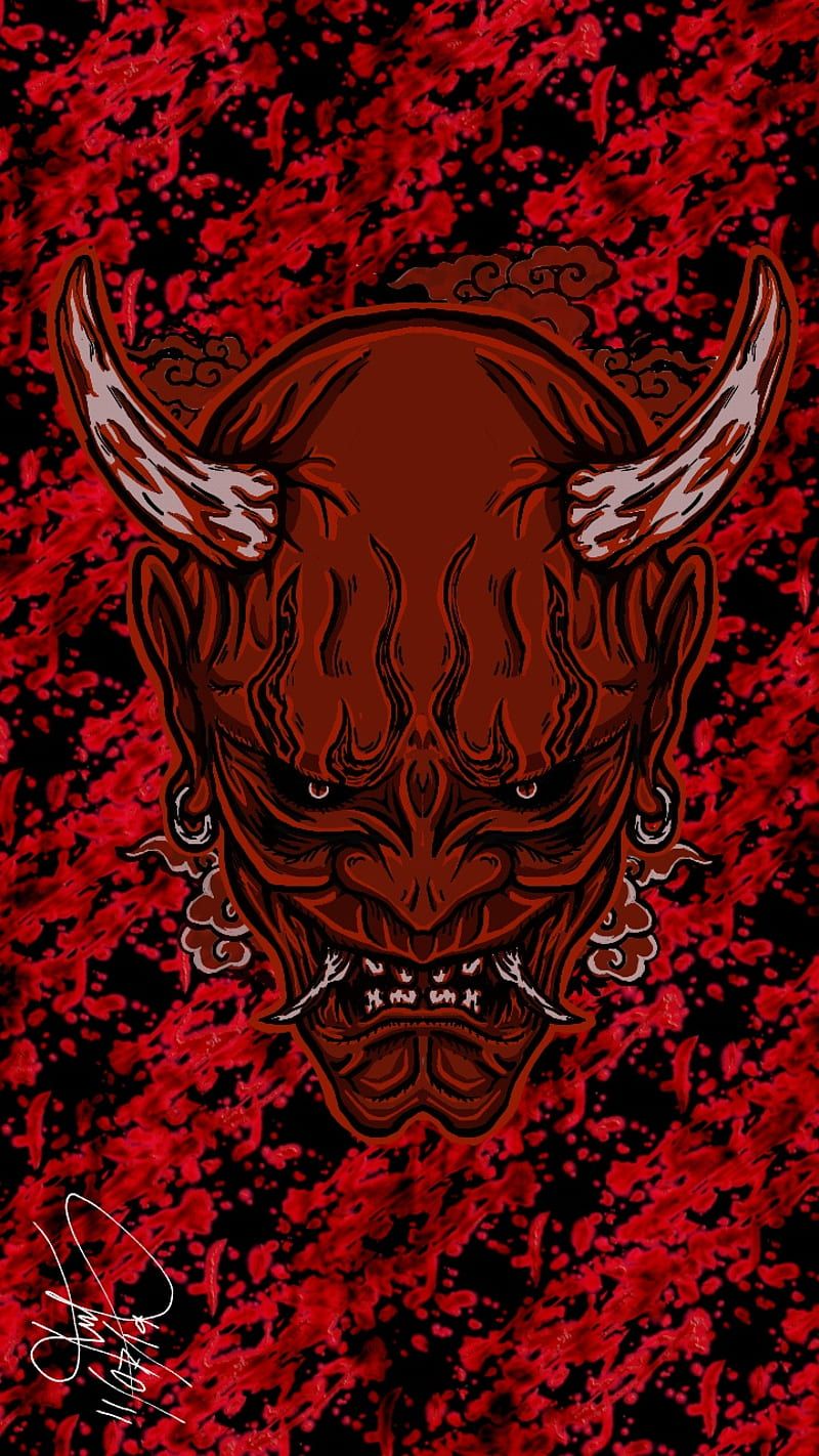 800x1422 Oni mask, anime, cartoon, demon, devil, japan, japanese, HD phone wallpaper