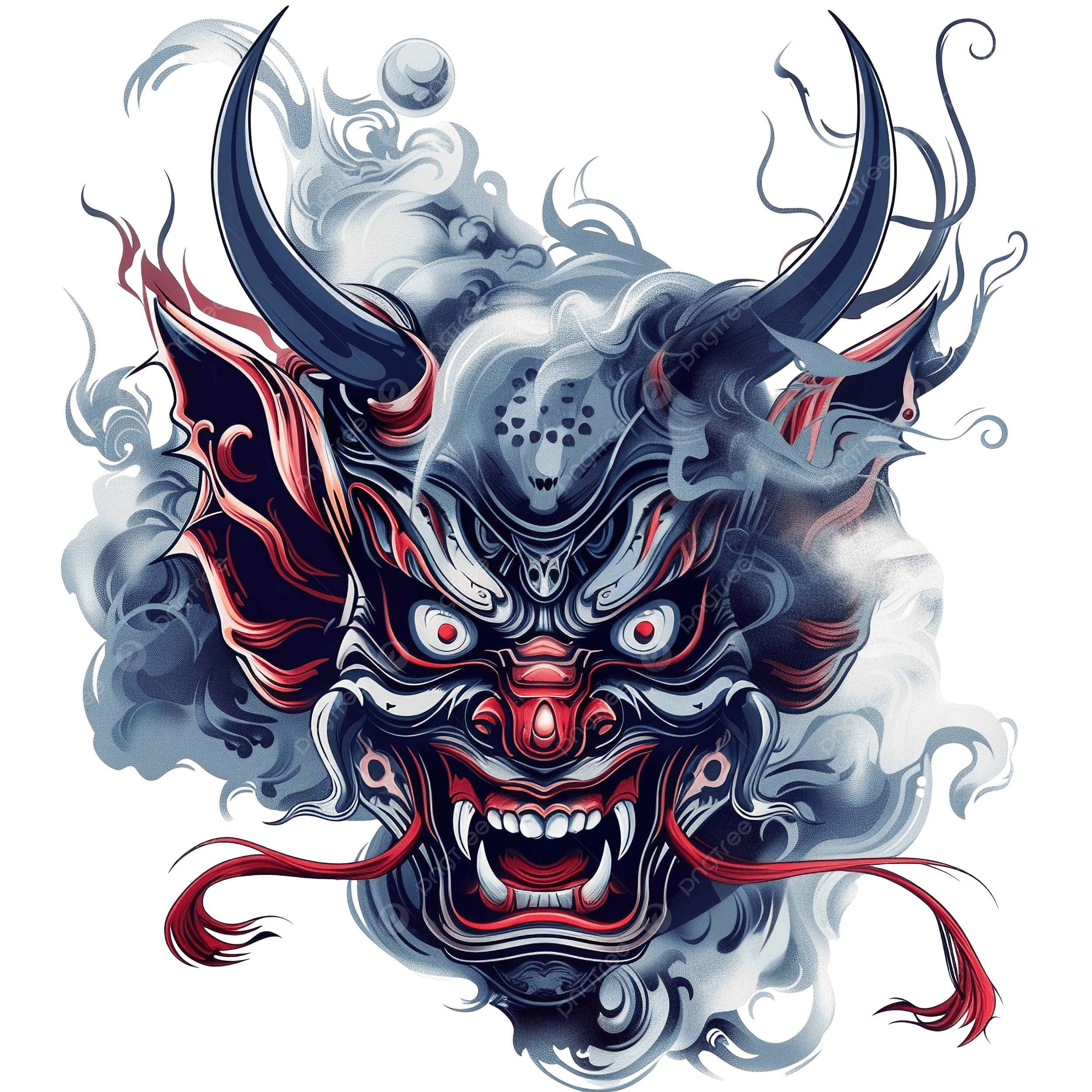 2500x2500 Japanese Oni Mask With Smoke And Moon, Samurai, Culture, Tattoo PNG Transparent Image and Clipart for Free Download