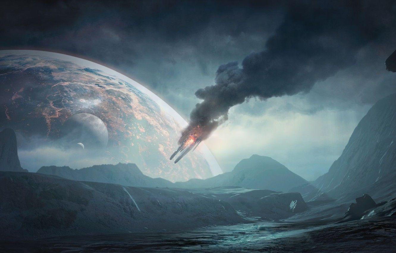 1332x850 Wallpaper Mountains, Smoke, Planet, Space, Earth, BioWare, Mass