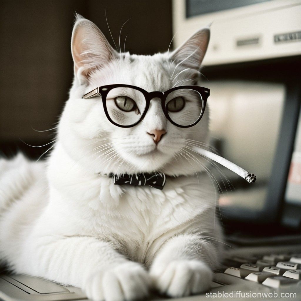 1024x1024 Smoking Cat with Computer Background. Stable Diffusion Online