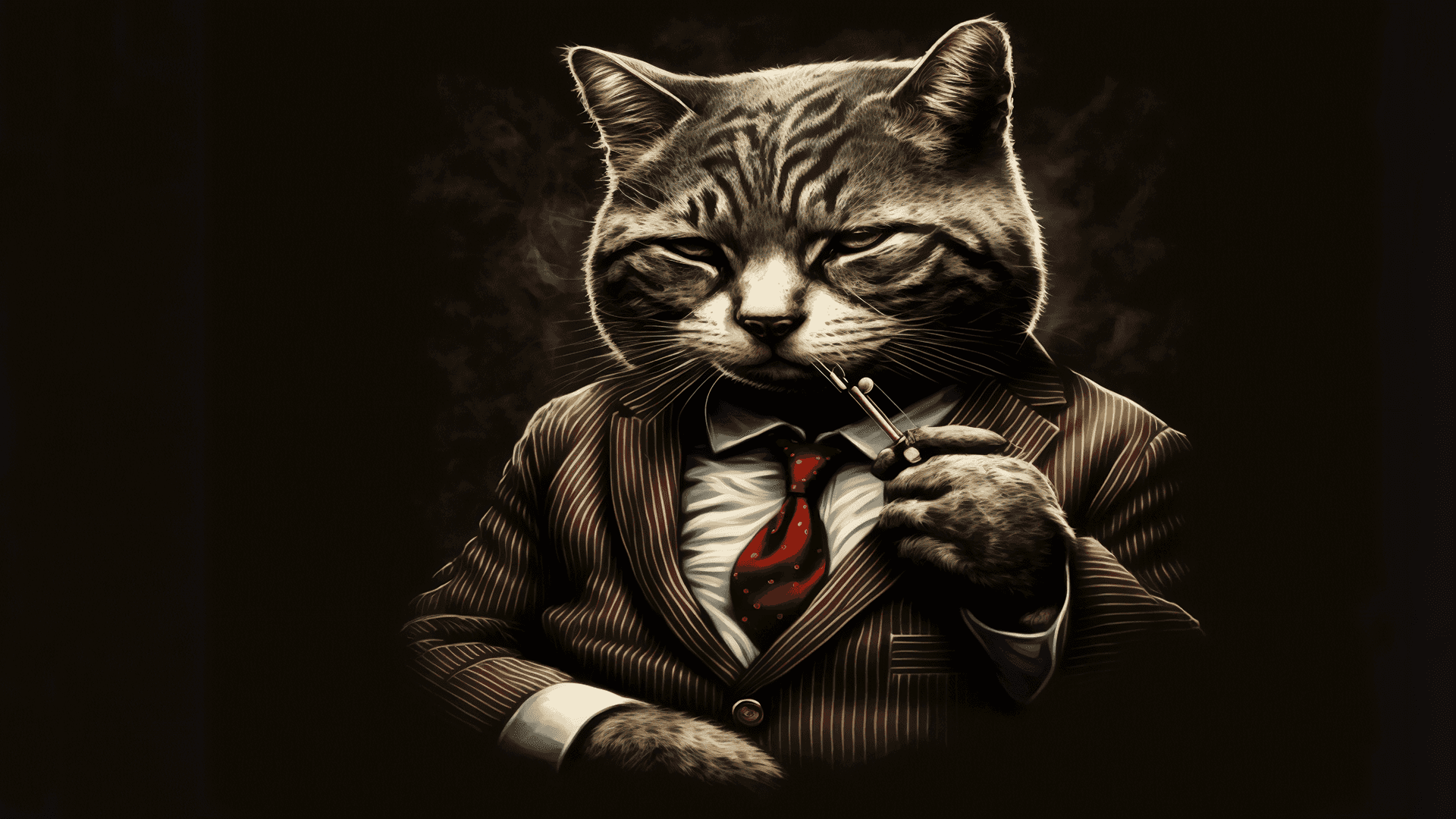 1920x1080 Download A Cat In A Suit Smoking A Pipe
