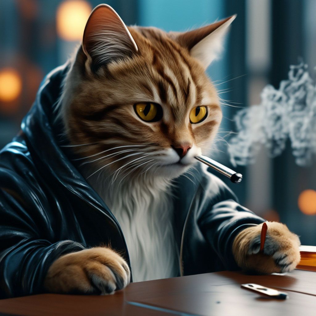 1024x1024 Depressed cat smoking a cigarette in 90X styles