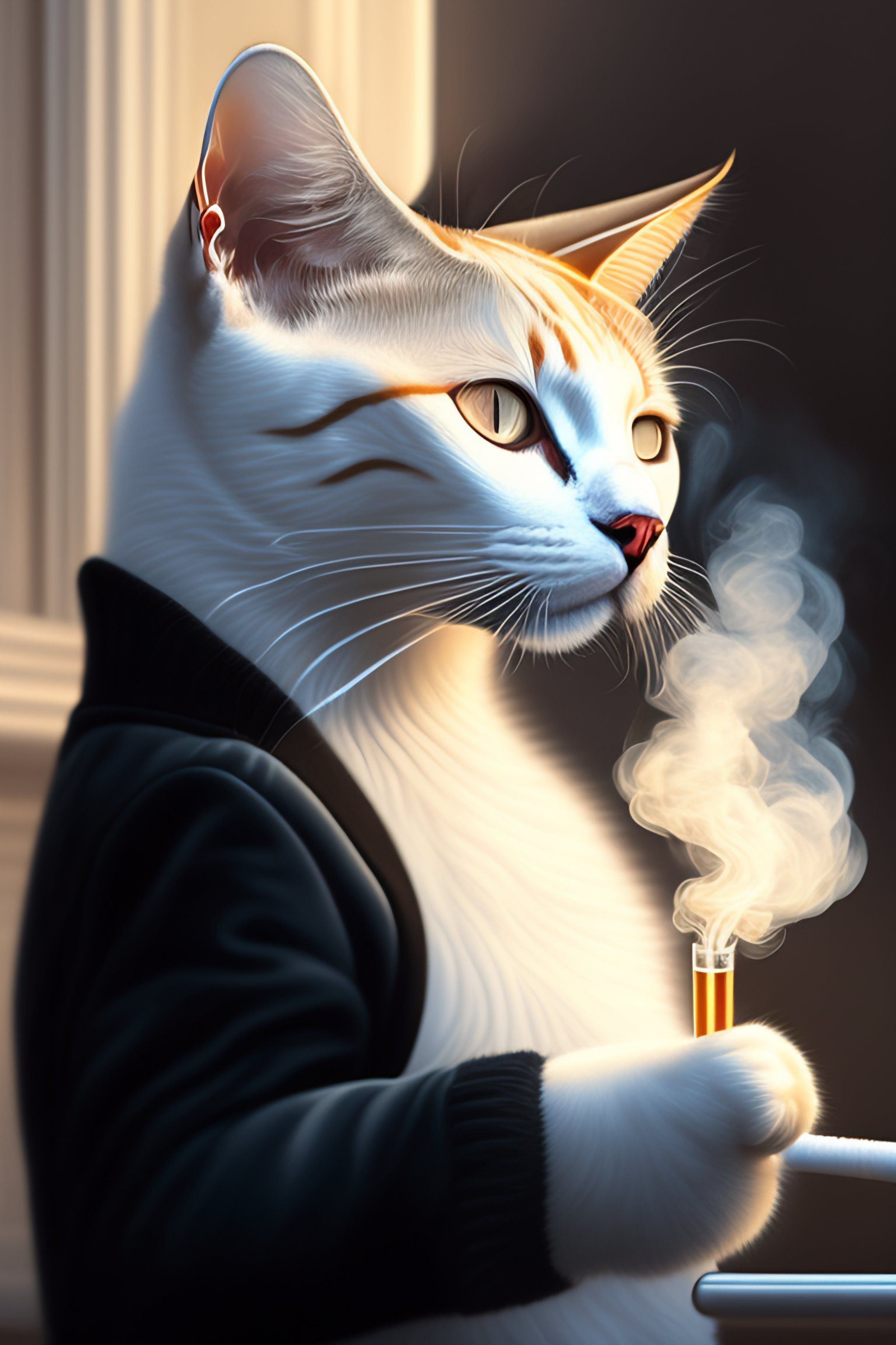 2048x3072 Lexica and black cat smoking with their hands a cigarette, realistic style