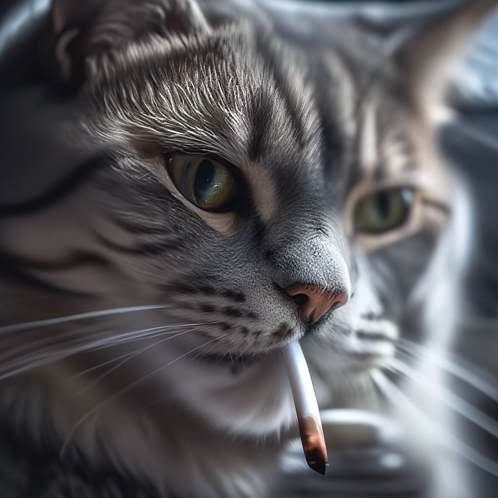 1024x1024 Cat Smoking A Cigarette, Realistic, Close Up, High Detail, ISO F