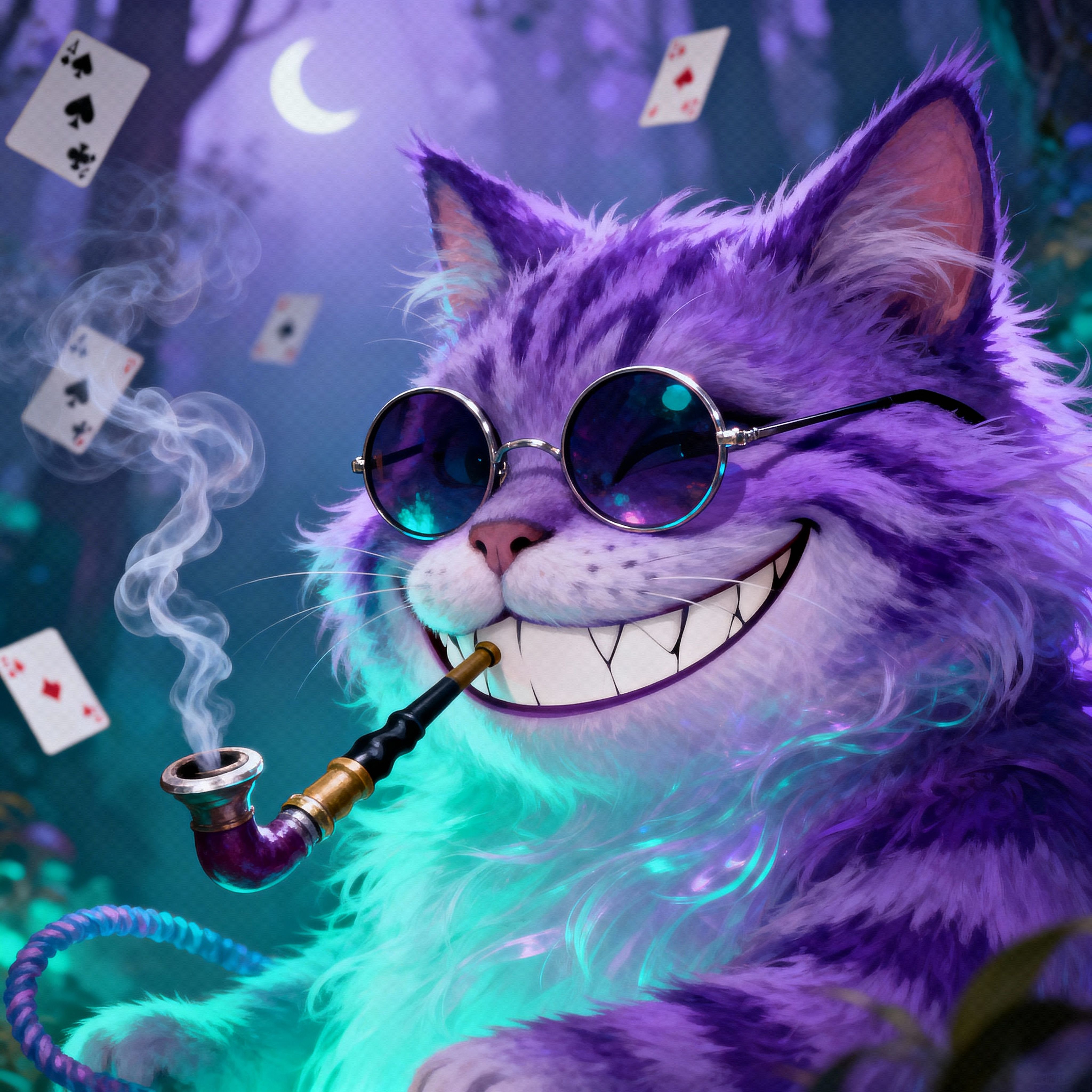 4096x4096 Cheshire Cat Smoking Hookah In Wonderland Art. AI Art Generator. Easy Peasy.AI