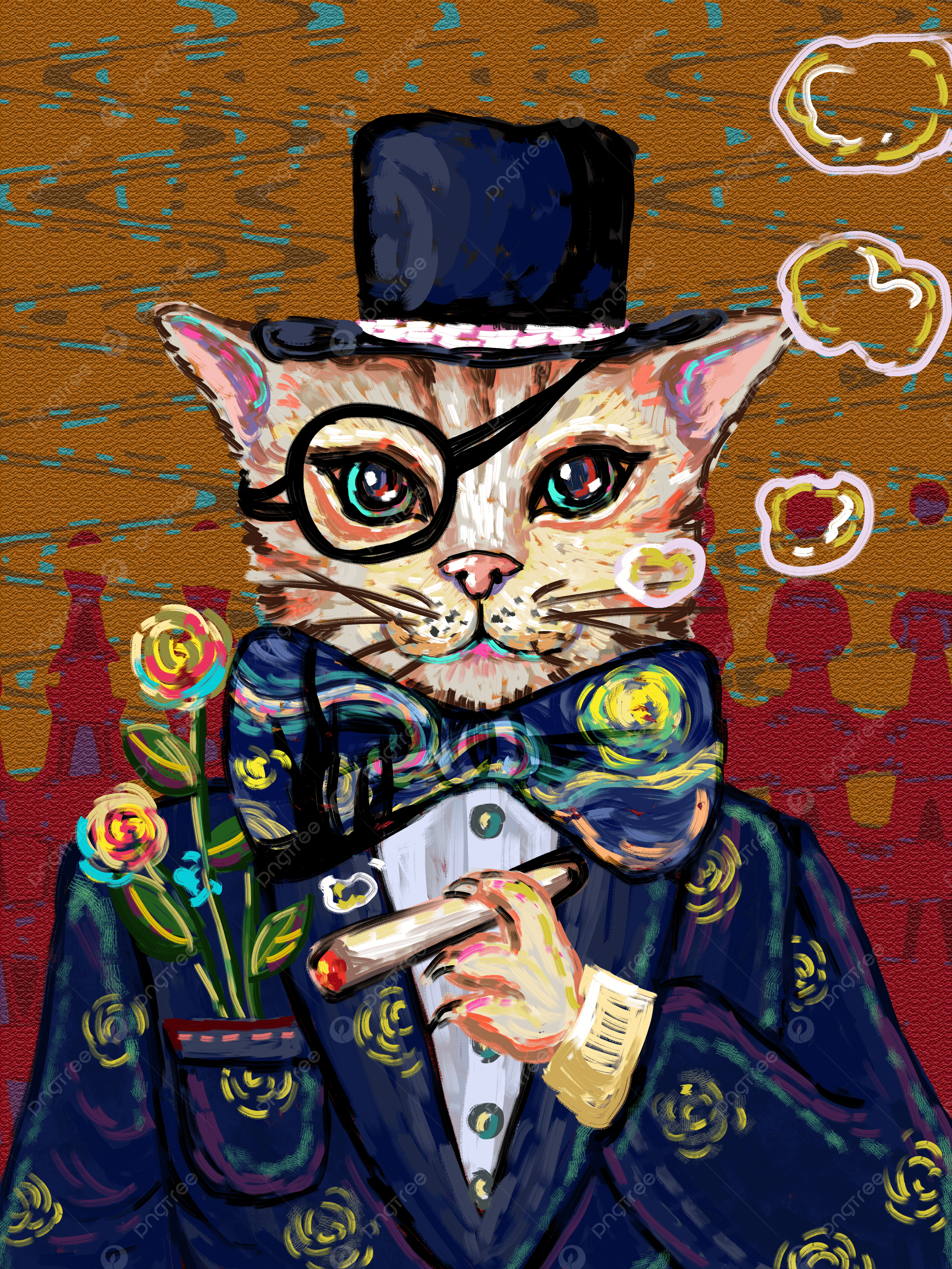 2500x3333 Impression Oil Painting Smoking Retro Cat Smoke Circle Gentleman, Impression, Imitation Oil Painting, Smokes Illustration Background And Wallpaper For Free Download