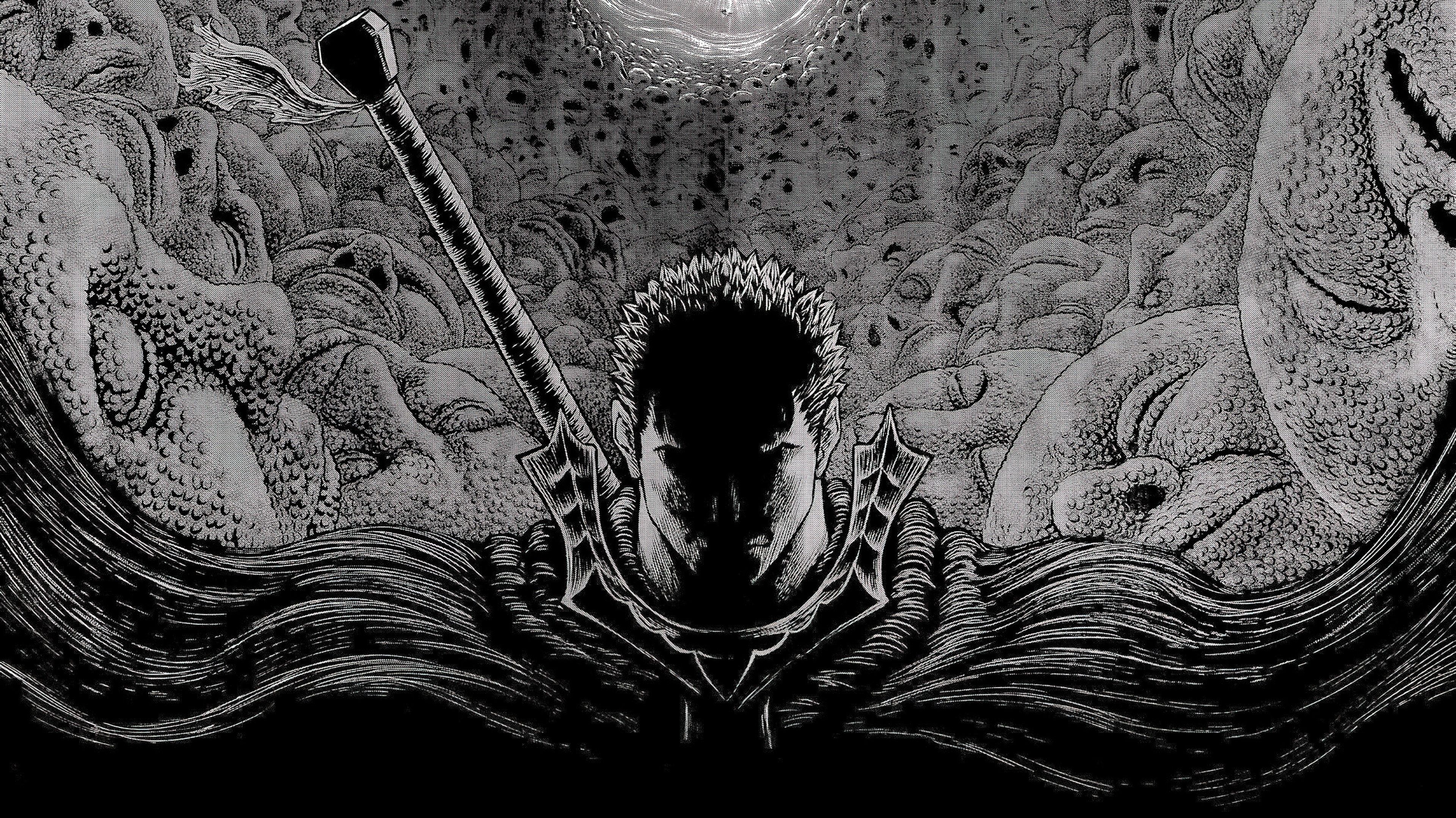 3840x2160 Berserk Guts Black and White 4K Wallpaper
