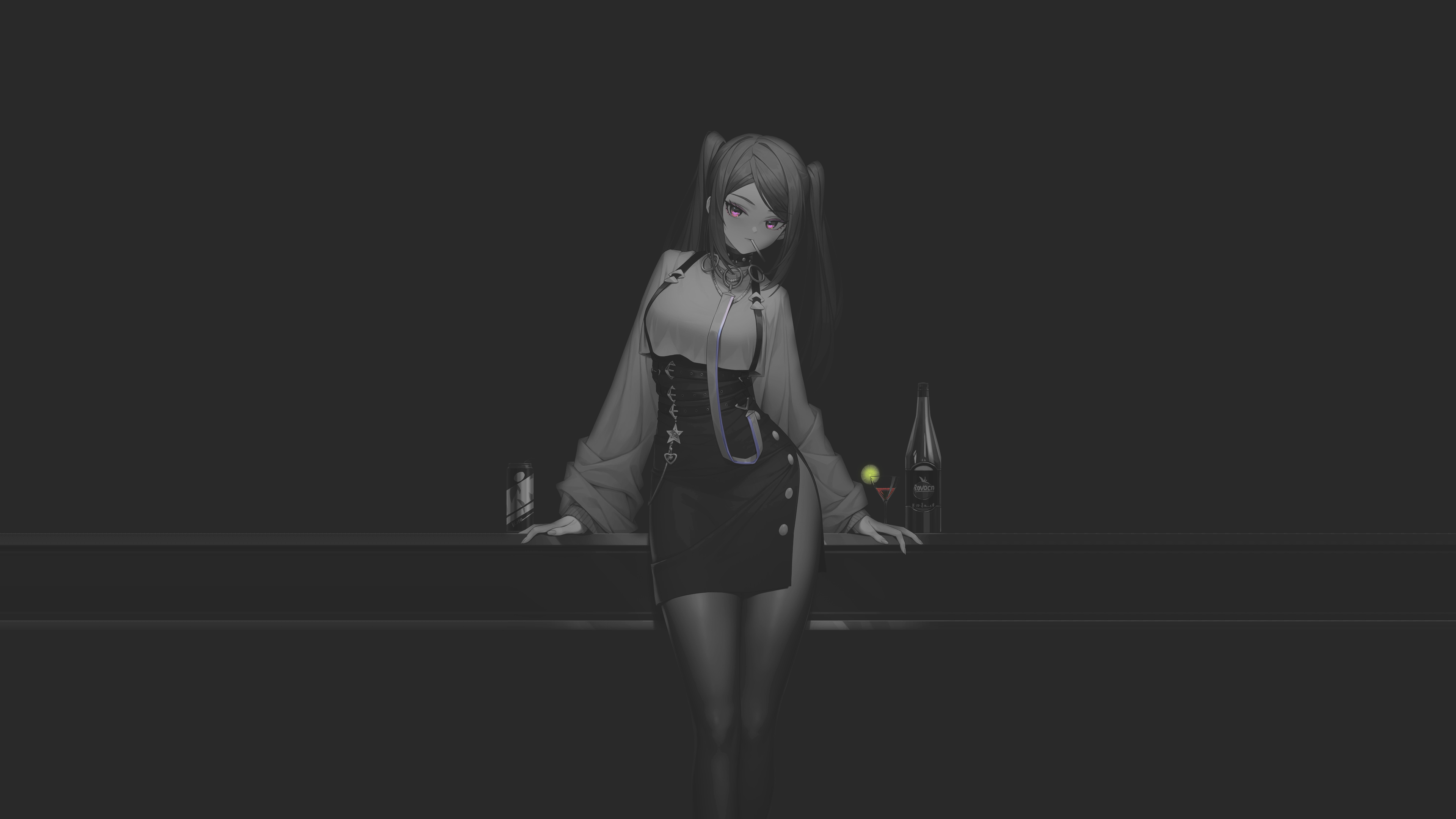 3840x2160 Black and white anime girl