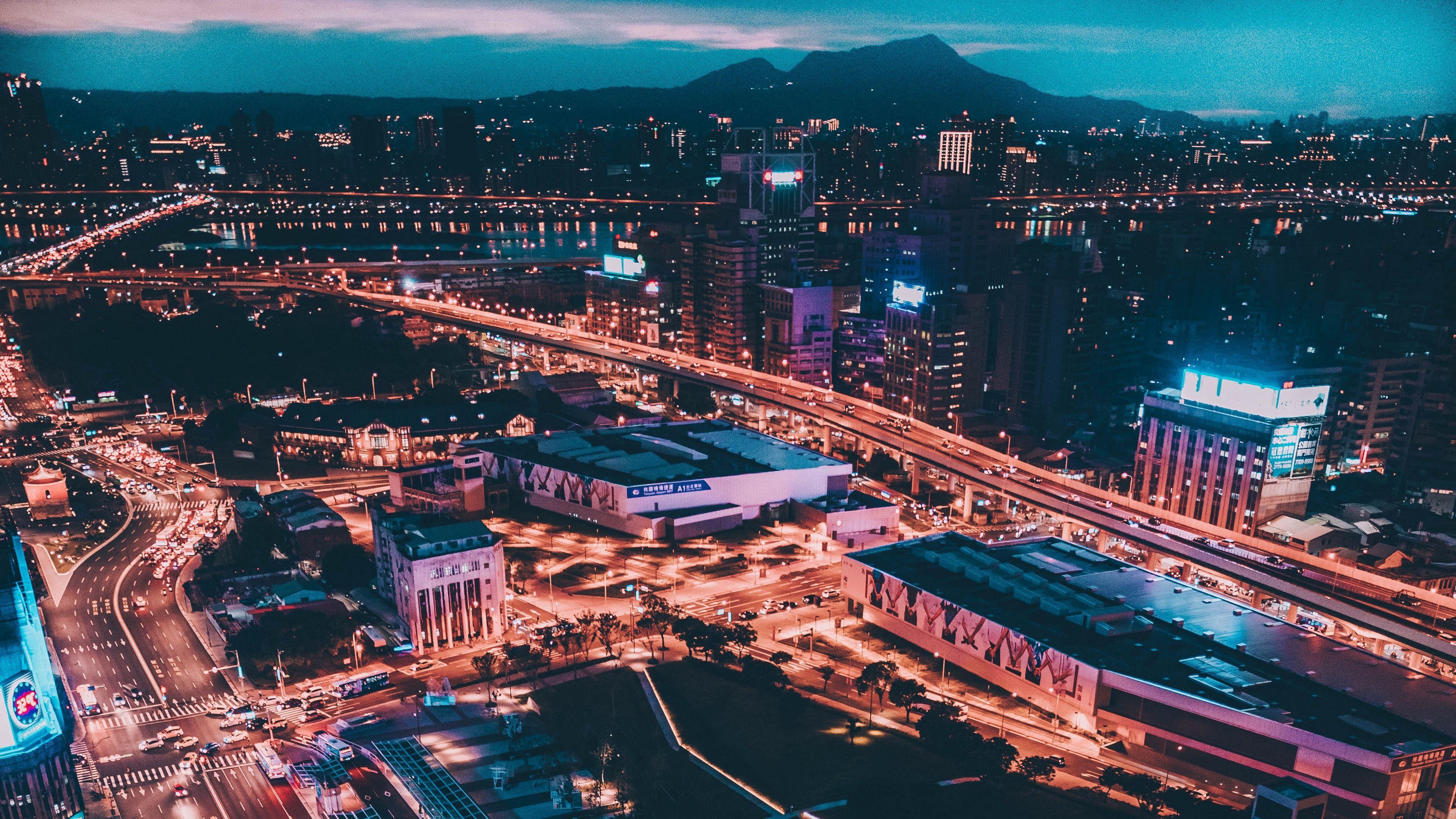 3840x2160 Wallpaper 4k taipei city, taiwan, night city, top view 4k night