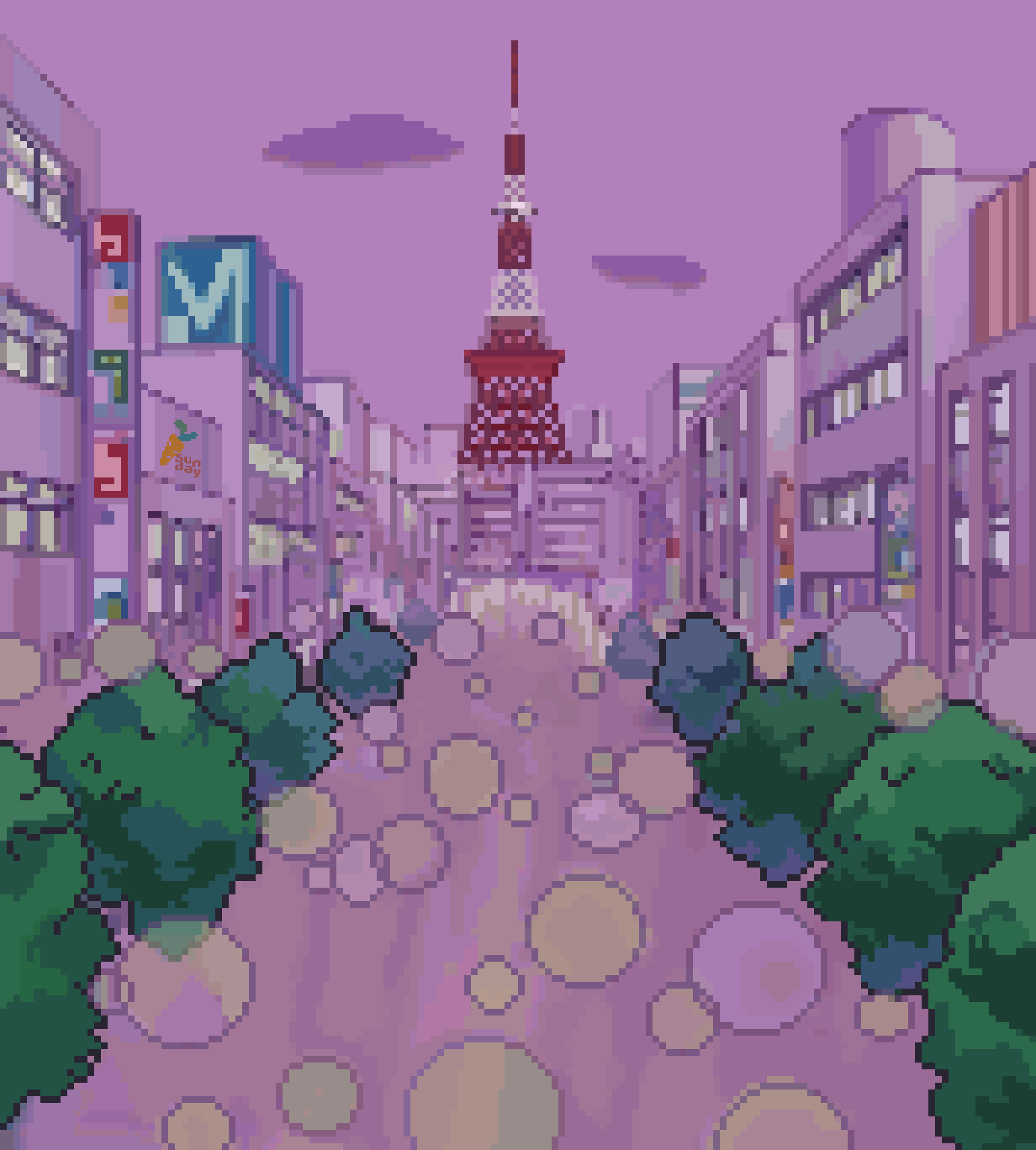 1540x1710 Pixel Art Study of a 90's Anime Background