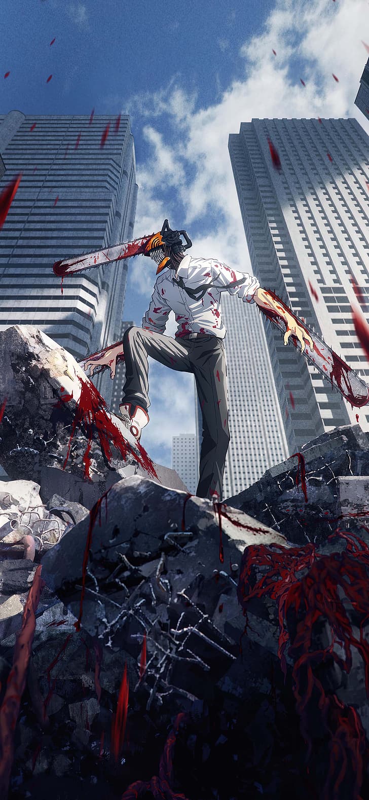 728x1578 HD wallpaper: anime, Chainsaw Man, Denji (Chainsaw Man), blood, chainsaws