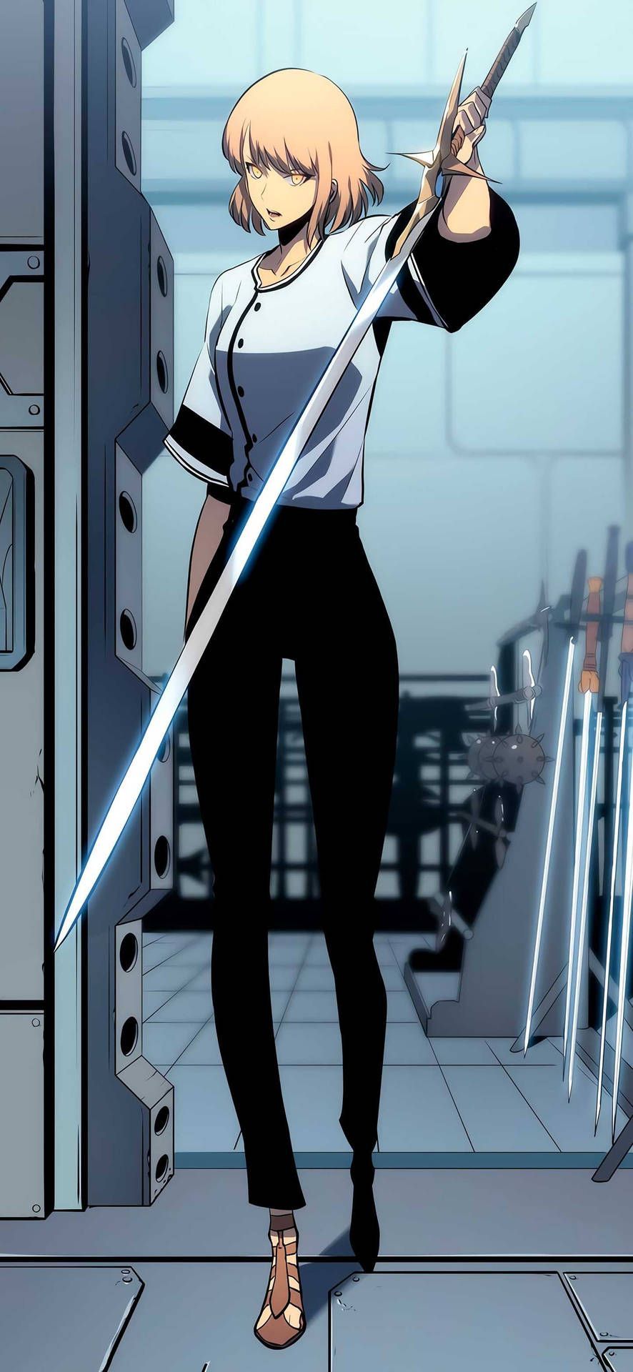 886x1920 Download Solo Leveling Hae In With Sword Wallpaper