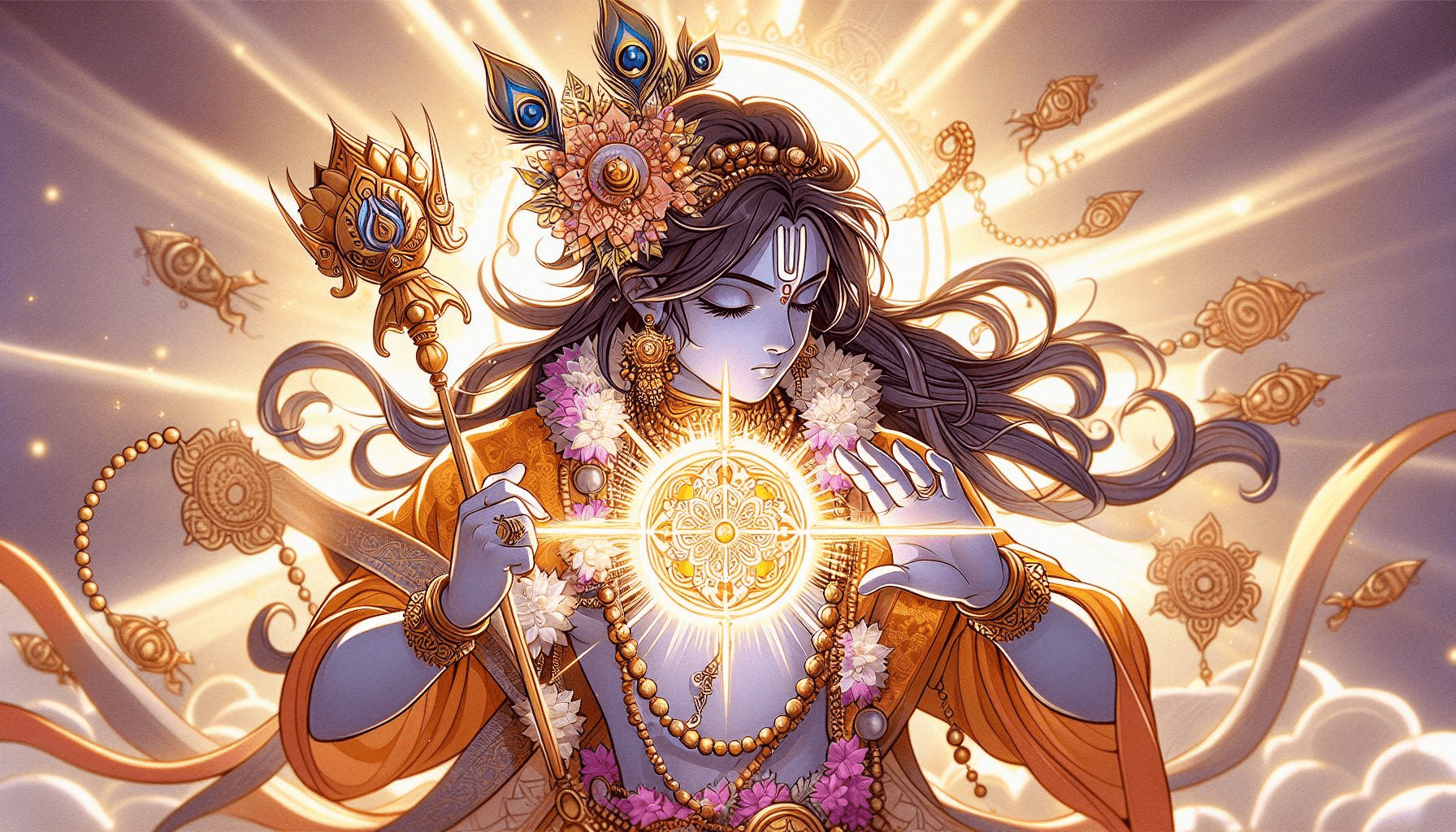 1792x1024 Tried to create some image of Sri Krishna with sudarshan chakra
