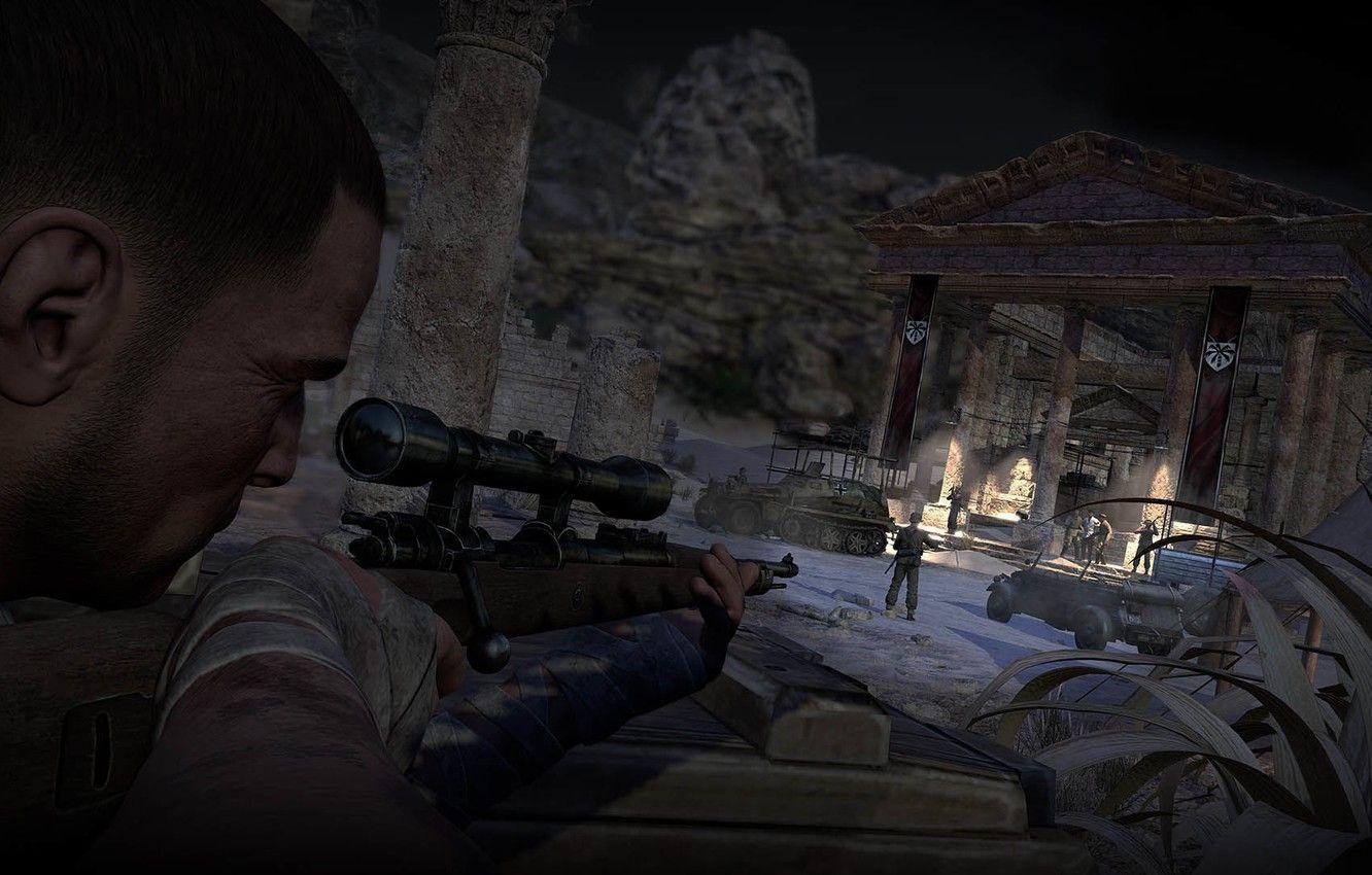 1332x850 Wallpaper night, weapons, rifle, Sniper Elite - for desktop