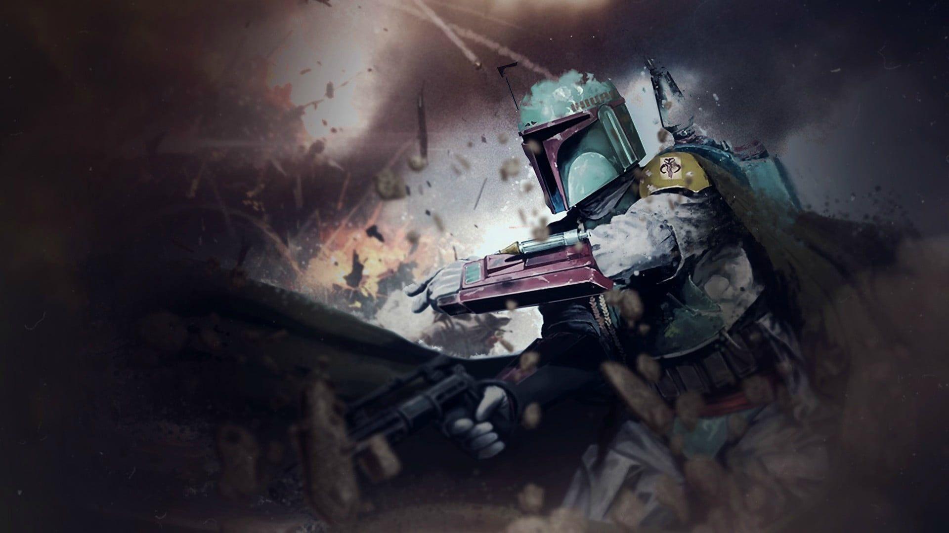 1920x1080 Bobba Fett ilustration, Star Wars, Boba Fett, weapon, cape HD
