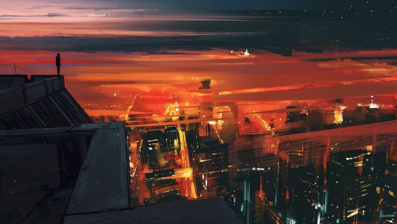 1360x768 Artistic Red City HD Wallpaper (1360x768)