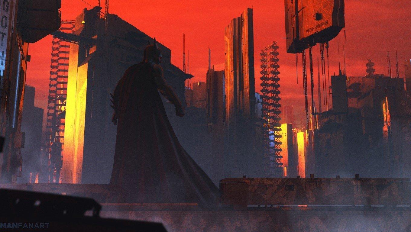 1360x768 Batman Red Sky HD Wallpaper (1360x768)