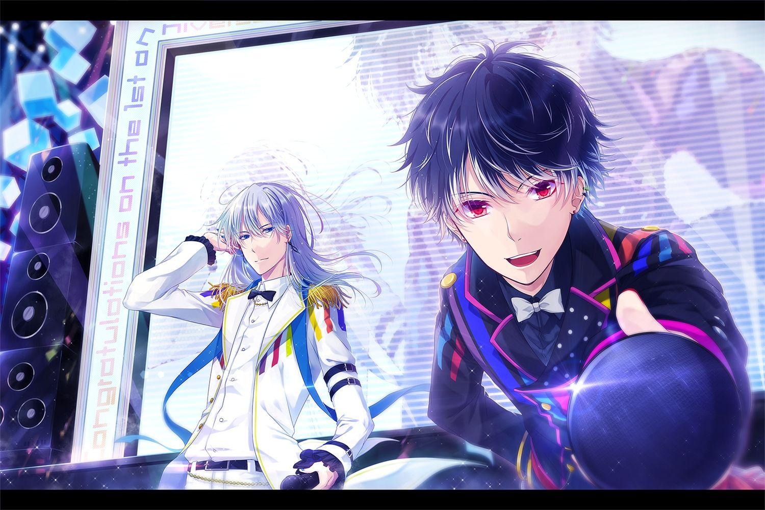 1500x1000 all male aqua eyes black hair bow gray hair idolish7 male