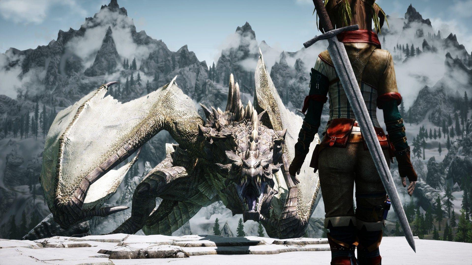 1920x1080 dragonborn, The Elder Scrolls, The Elder Scrolls V: Skyrim, Women, Dragon, 3D, Screenshots Wallpaper HD / Desktop and Mobile Background