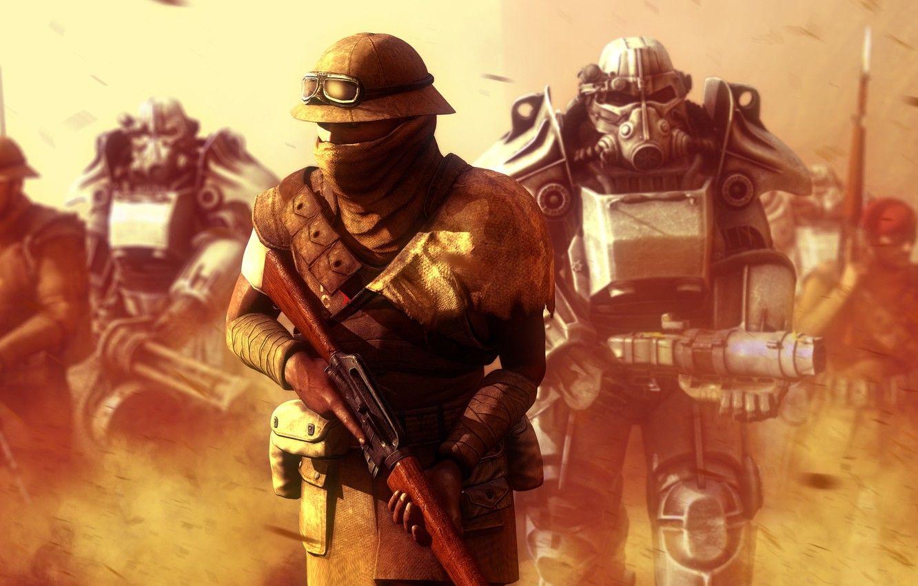 1332x850 Wallpaper fiction, war, soldiers, armor, fallout, new vegas, post
