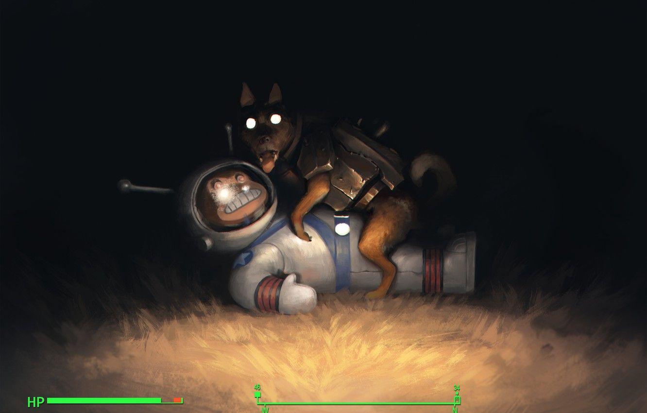 1332x850 Wallpaper night, toy, dark, dog, the suit, monkey, dog, armor, fallout - for desktop, section игры