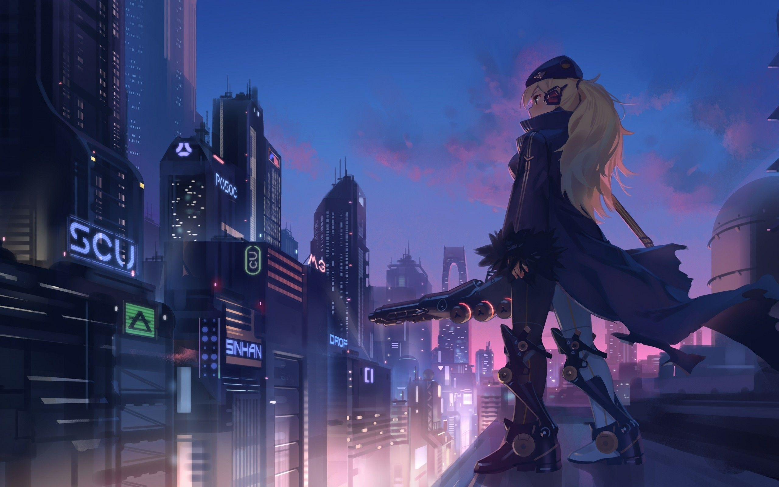 Cyberpunk Anime Girl Shooting Live Wallpaper - MoeWalls