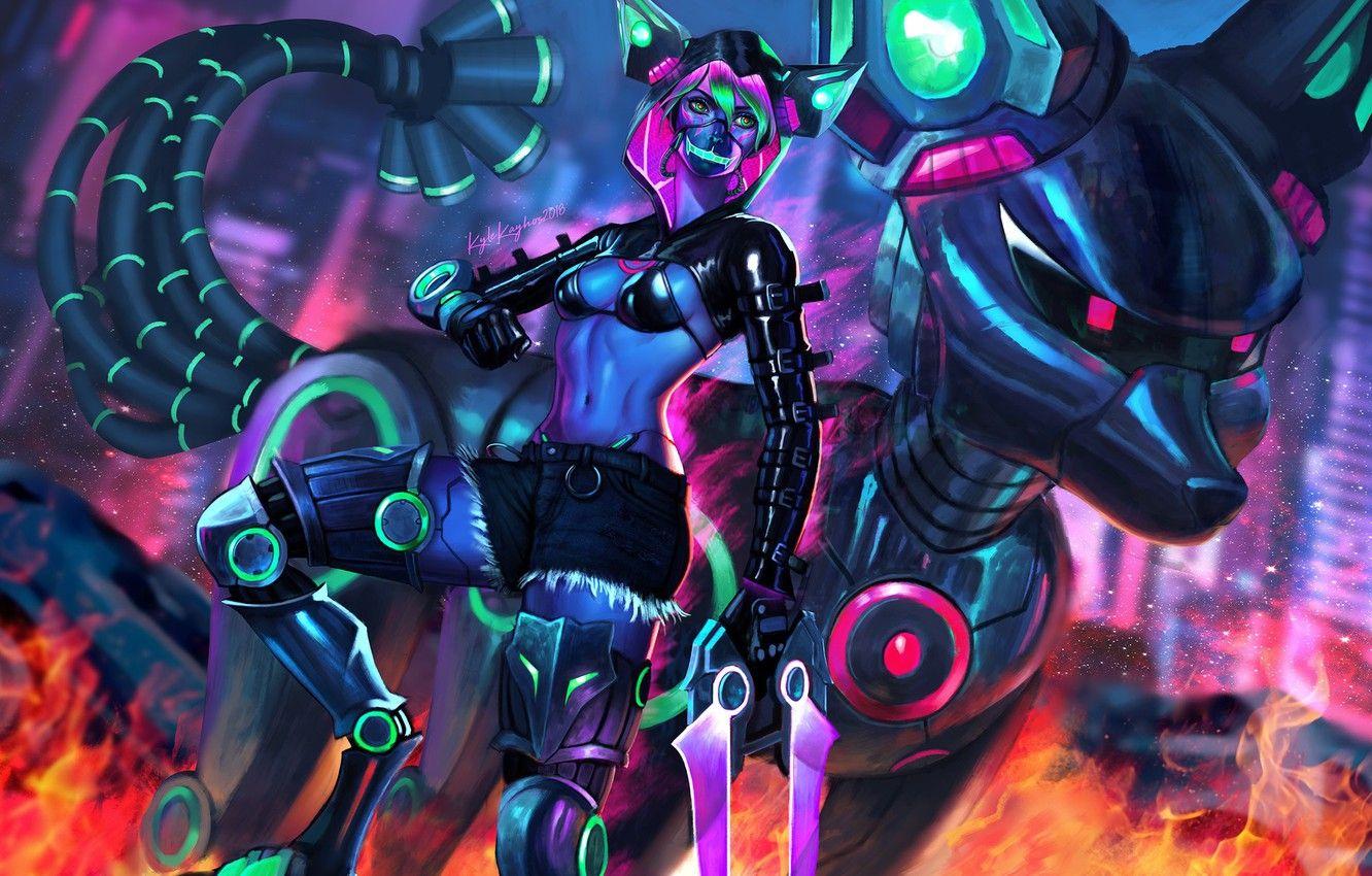 1332x850 Wallpaper Girl, Art, Robot, Neon, Illustration, Characters, Cyber, Sci Fi, Cyberpunk, Game Art, Kyle Herring, By Kyle Herring, Neon Mechromancer Image For Desktop, Section арт