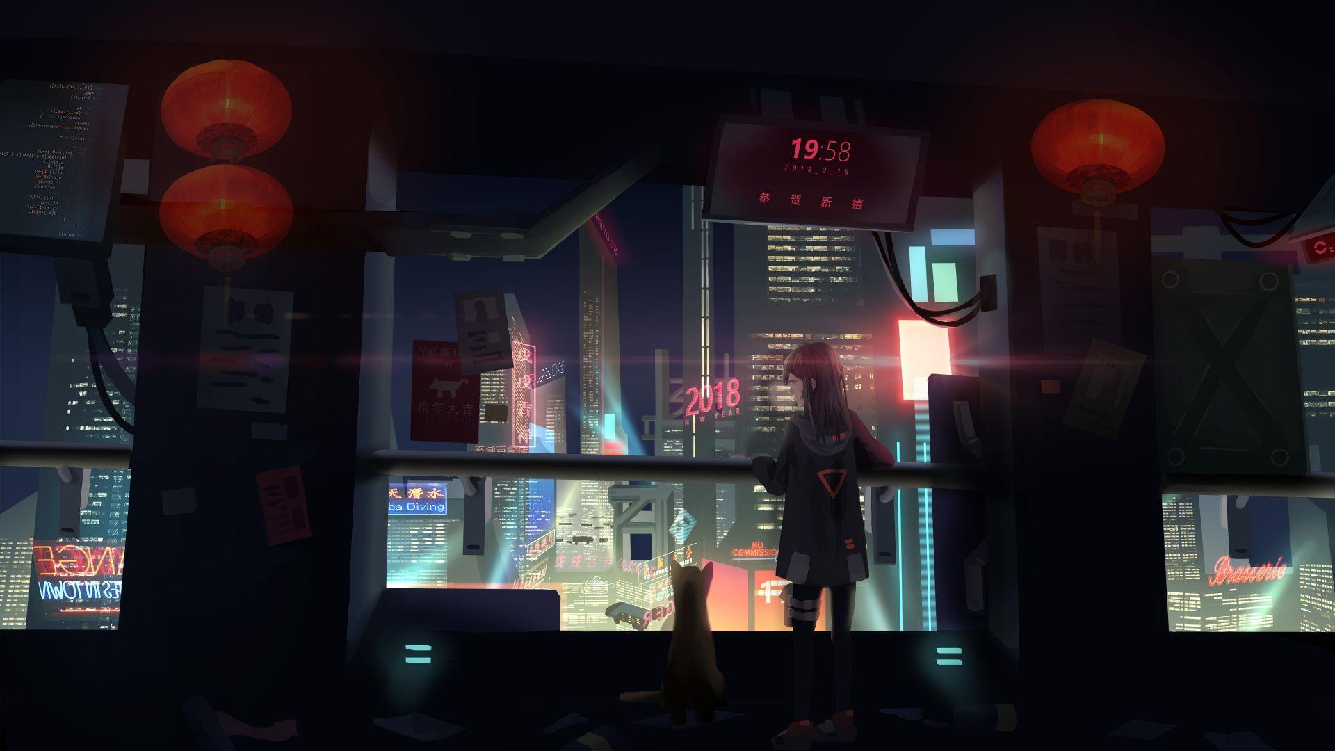 1920x1080 Wallpaper Cyberpunk, Girl, 4K, Art