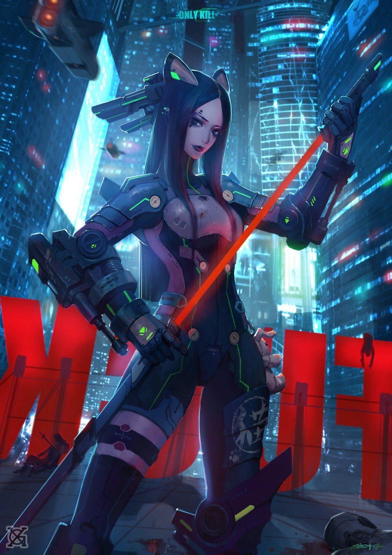 1280x1811 anime girls, Cyberpunk, Sword Wallpaper HD / Desktop and Mobile