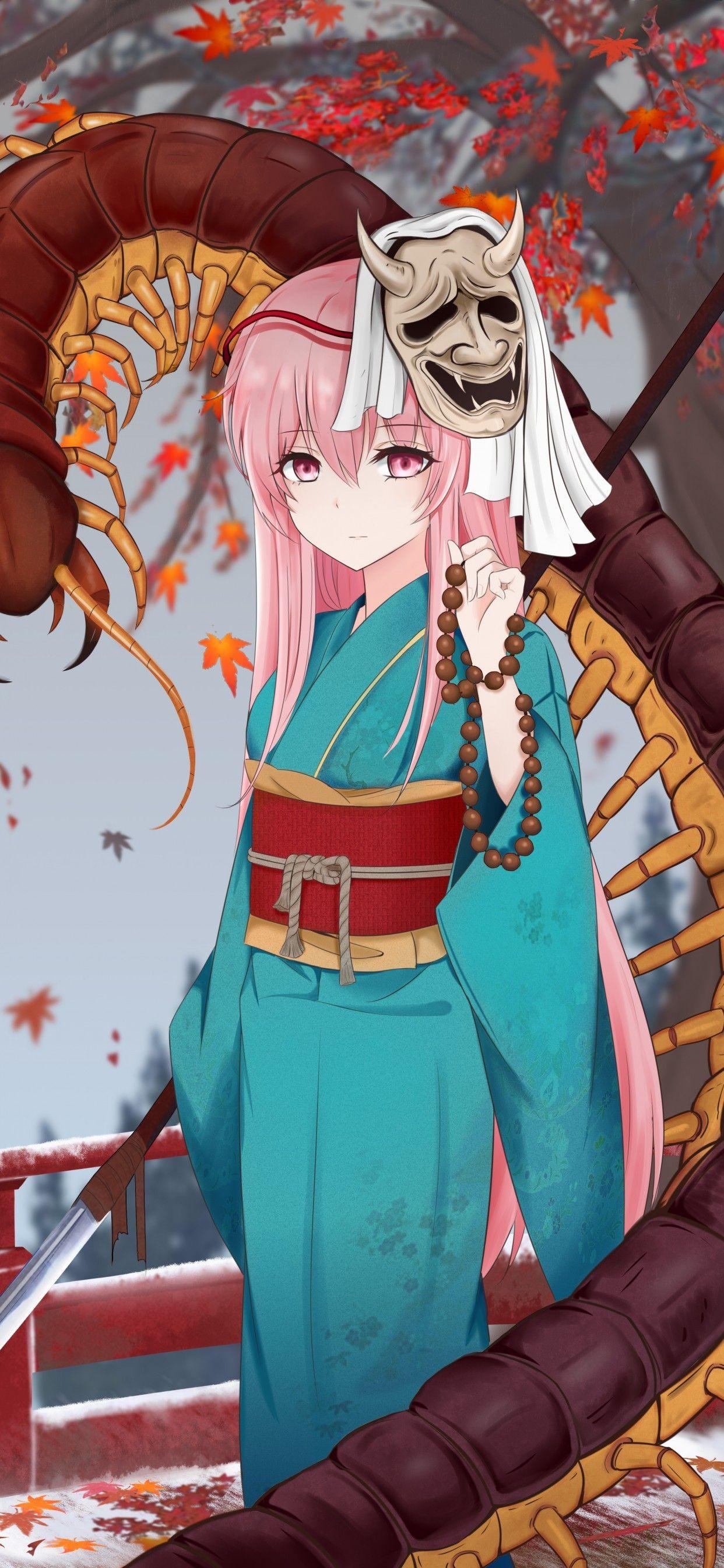 1242x2688 Download 1242x2688 Hata No Kokoro, Touhou, Mask, Corrupted Monk