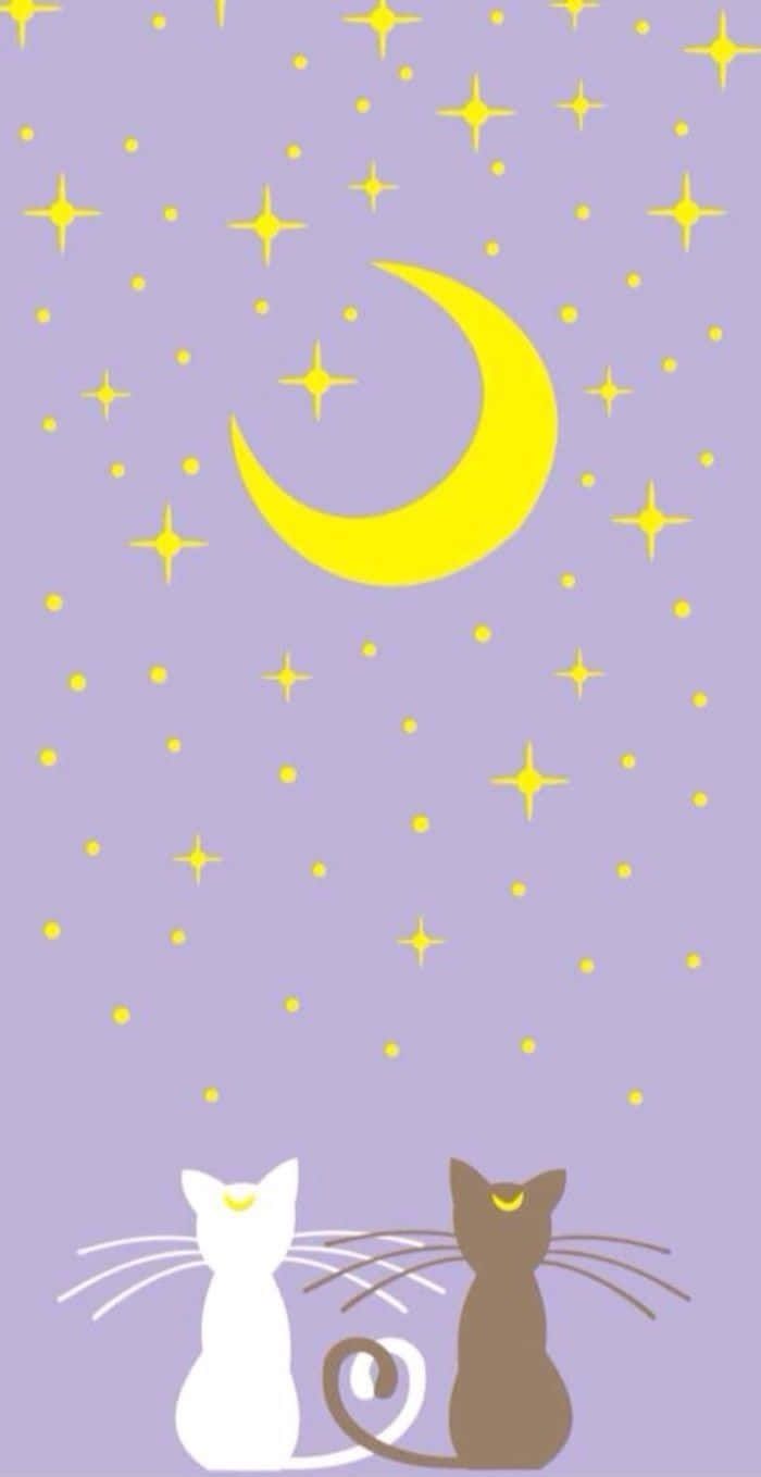 700x1358 Download Pastel Sailor Moon Luna Artemis Moon Watching Wallpaper