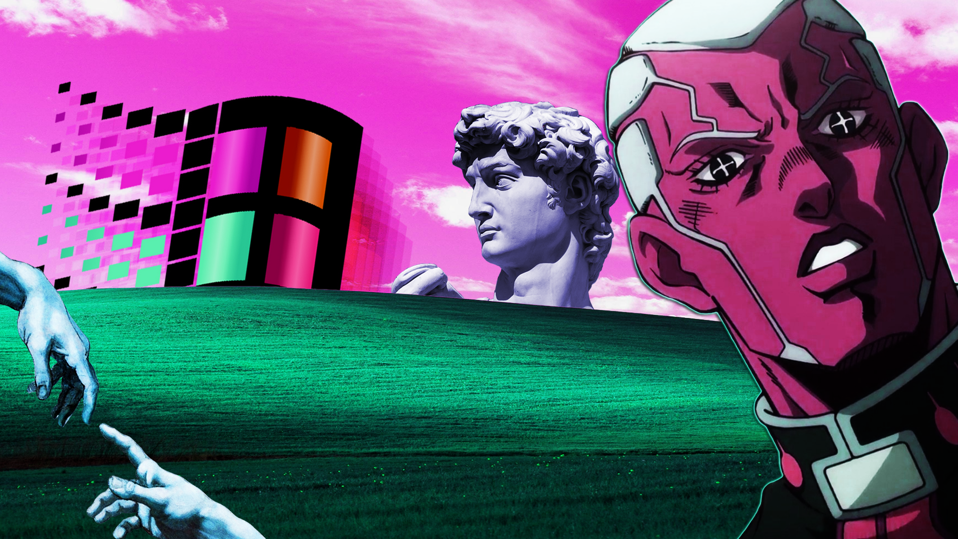 1920x1080 Enrico Pucci Vaporwave: JoJo's HD Anime Aesthetic on Retro Windows XP