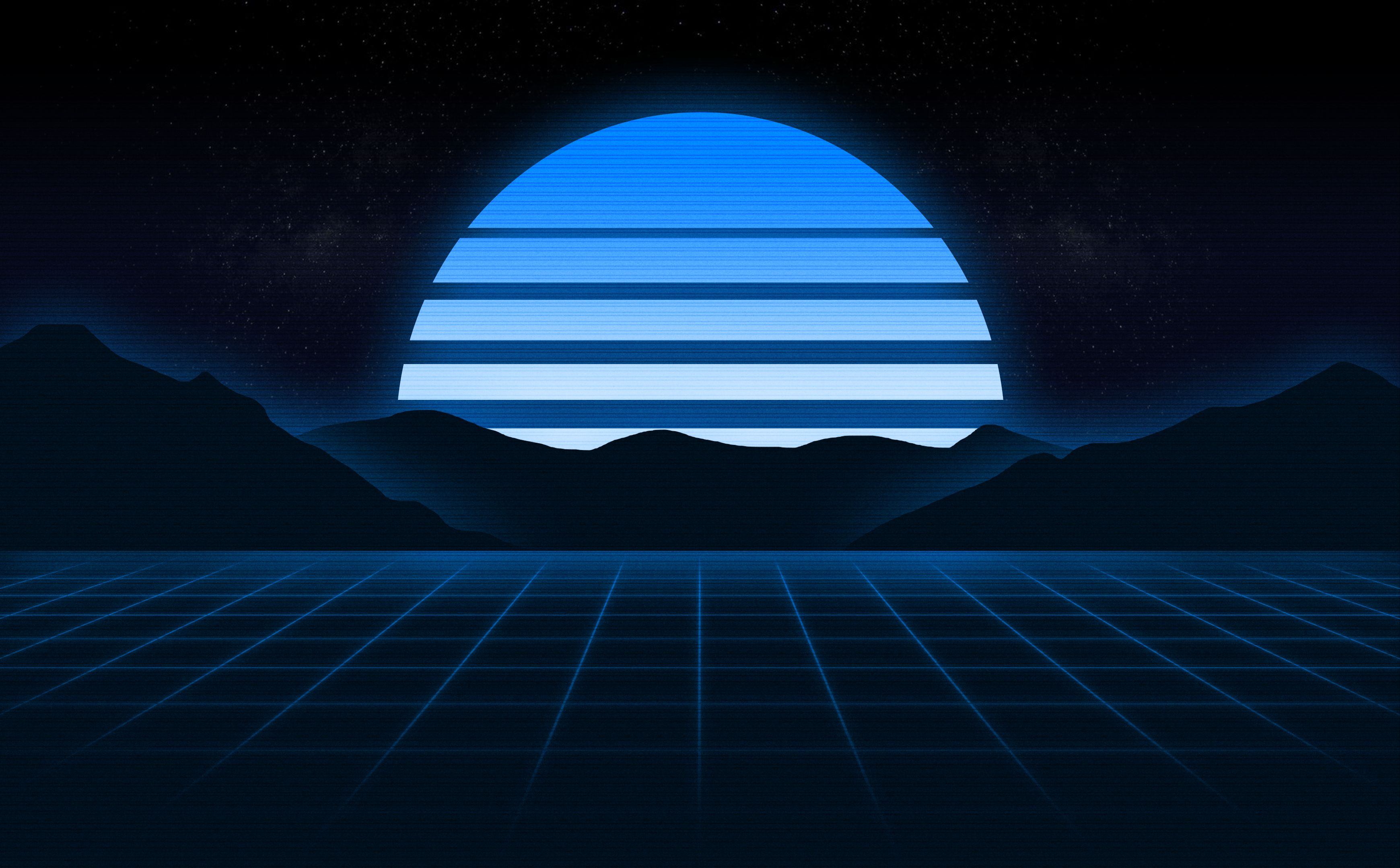 3480x2160 Blue aesthetic Wallpaper 4K, RetroWave art, Sunset, Outrun