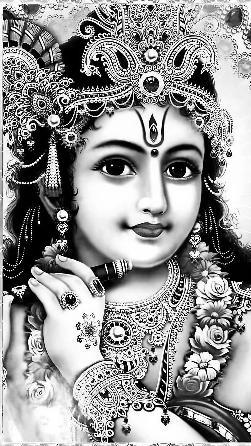 800x1422 Krishna Pics, Black And White, lord, god, kanha, HD phone wallpaper