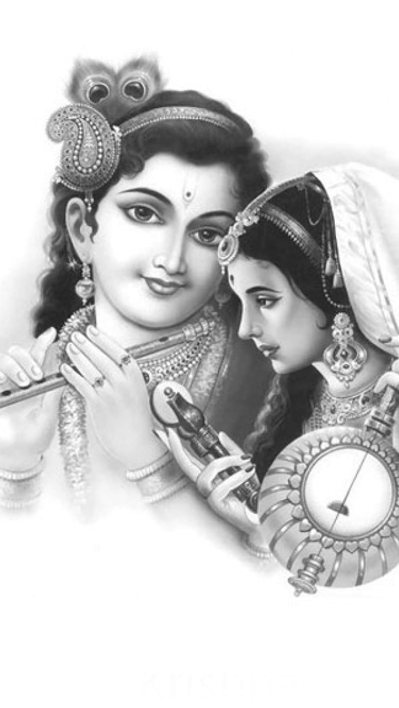 800x1421 Radhe Krishna, black and white, HD phone wallpaper