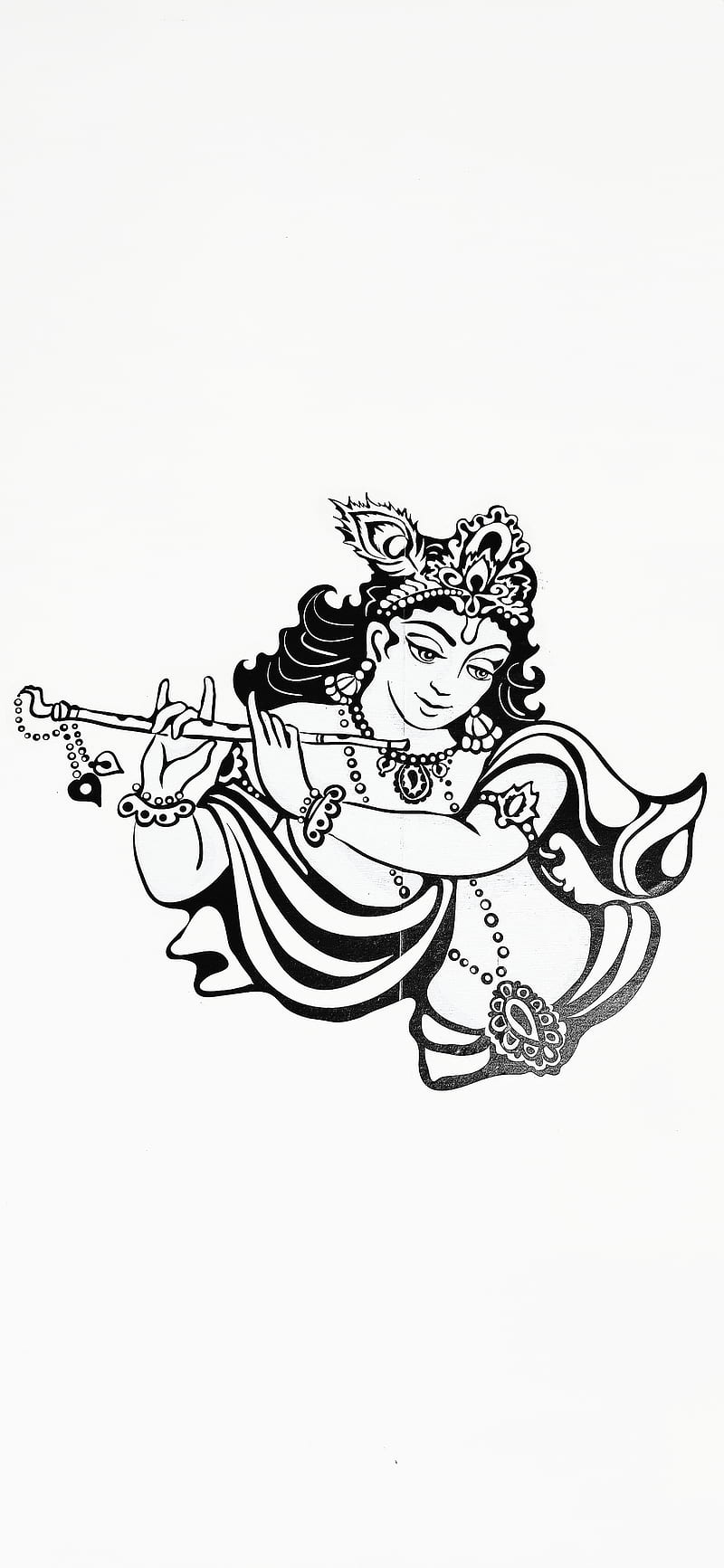 800x1733 White krishna ji, bonito, black, flute, gopal, kanha, krishn, material, white background, HD phone wallpaper