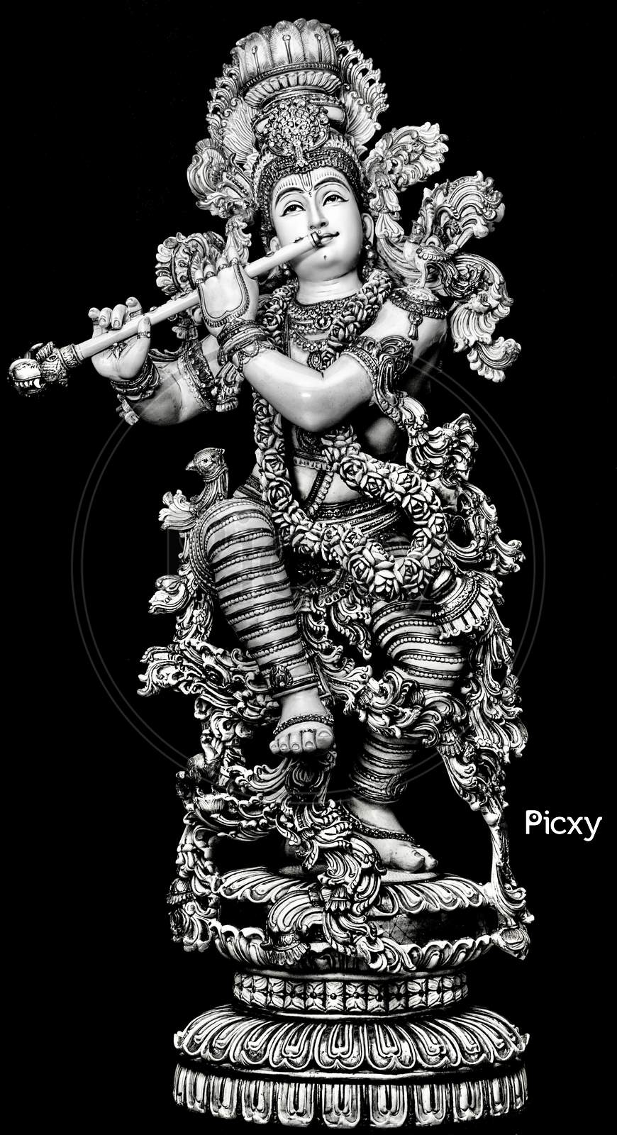 870x1600 Image Of Beautiful Black And White BW Lord Thandav Krishna With Flute With Black Background With Fine Carvings And Artwork KA280709 Picxy