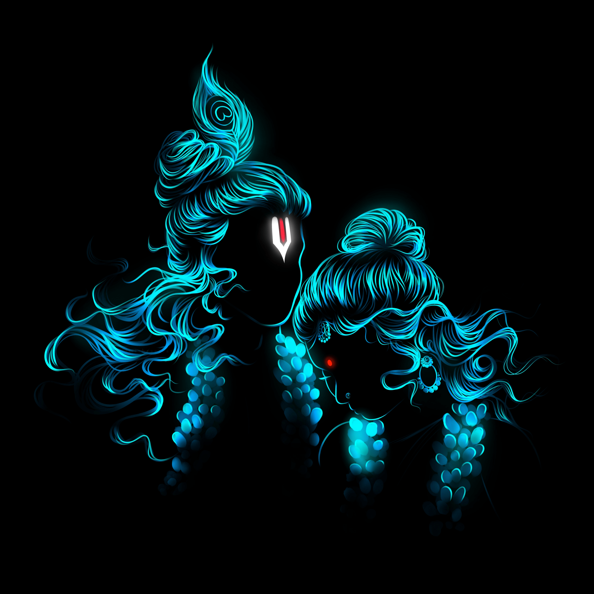 2048x2048 Radha Krishna Wallpaper 4K, Digital Art, Glowing, Hindu God