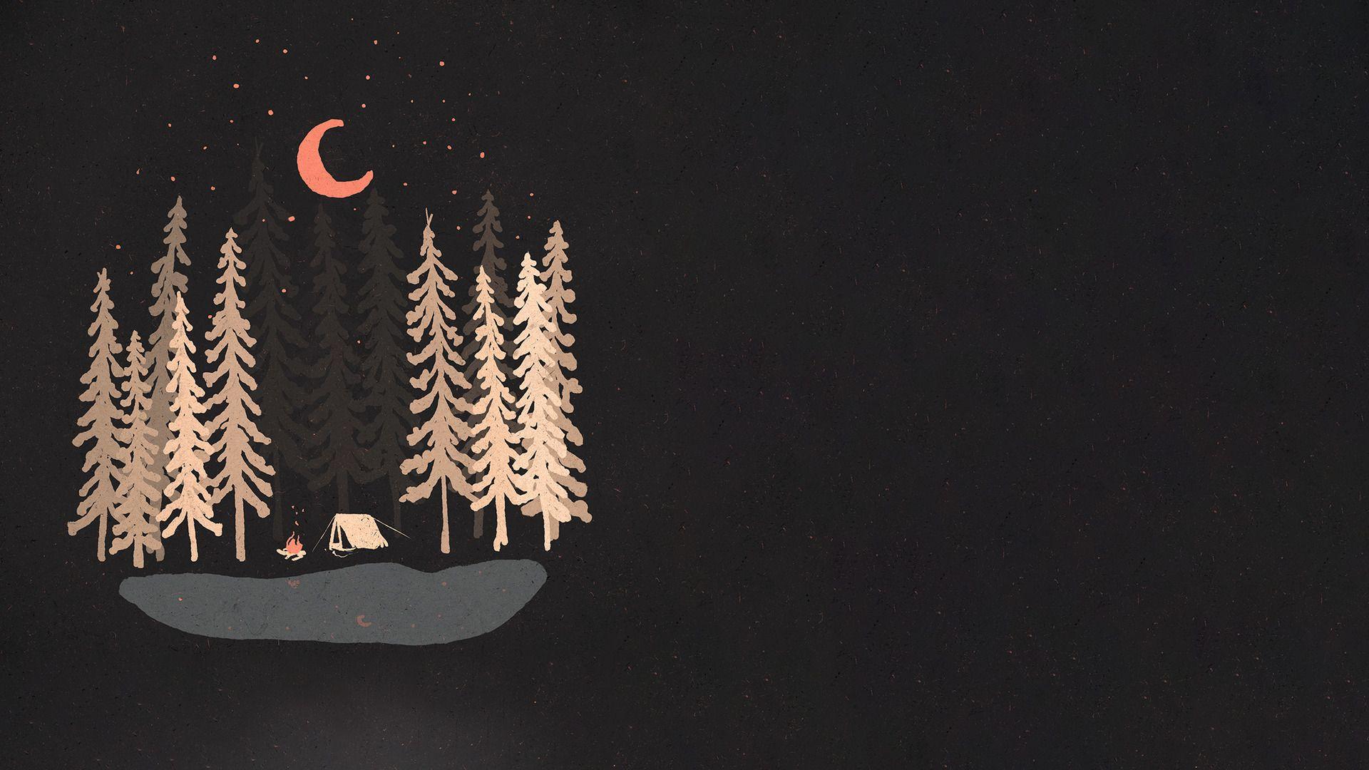 1920x1080 digital art black background minimalism night forest camping trees