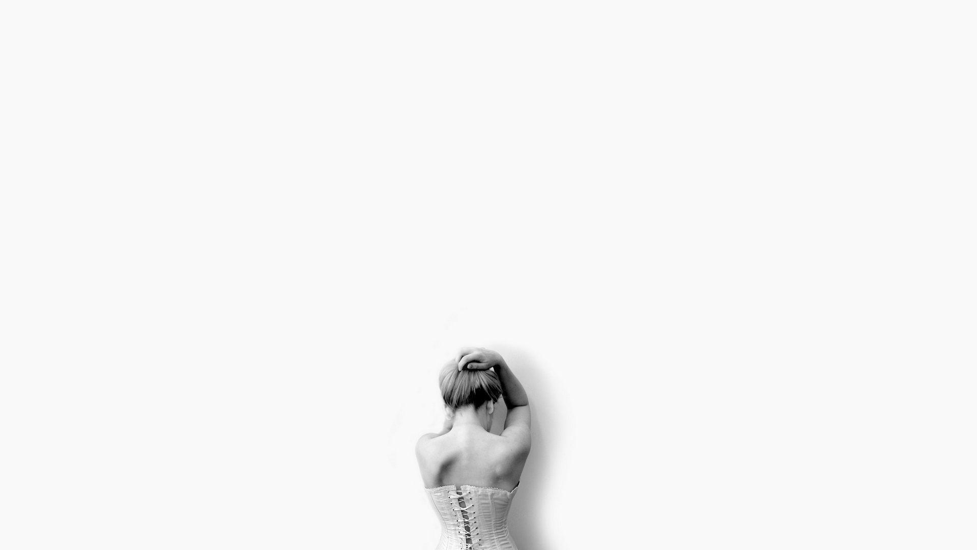 1920x1080 Free download girl grey white background bare back art minimalist