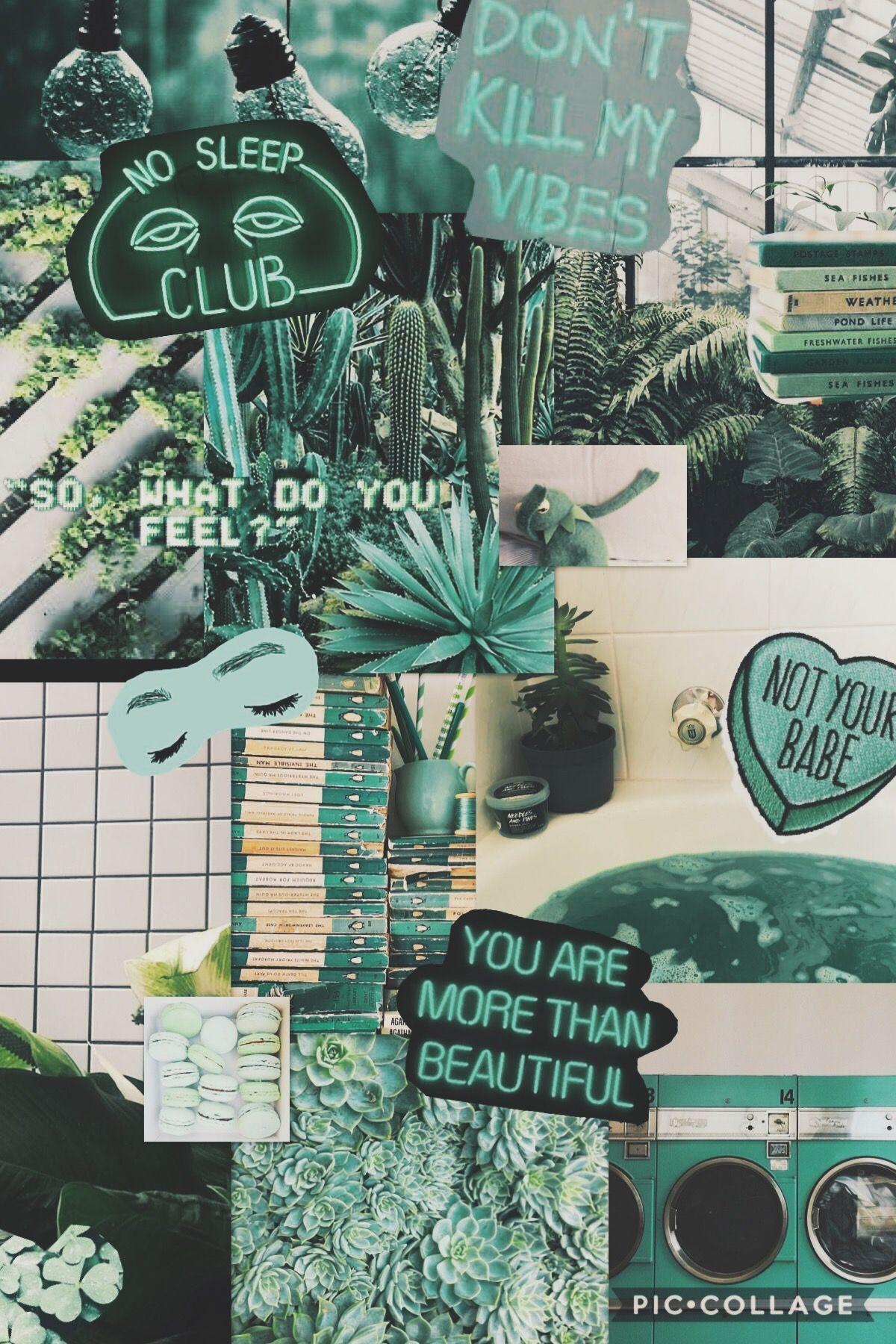 Green Aesthetic Collage Wallpaper - pic-cafe