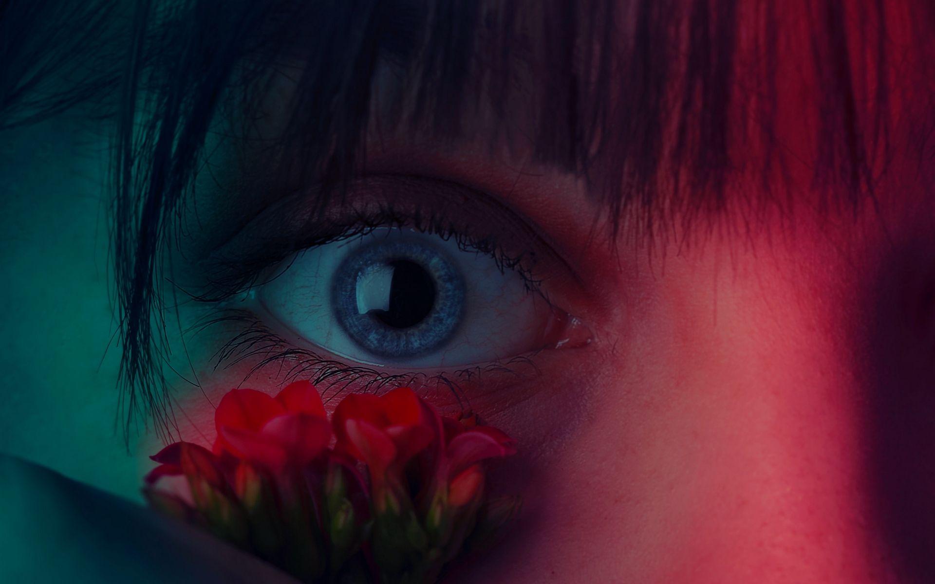 1920x1200 Download wallpaper 1920x1200 eye, flower, girl, closeup, face