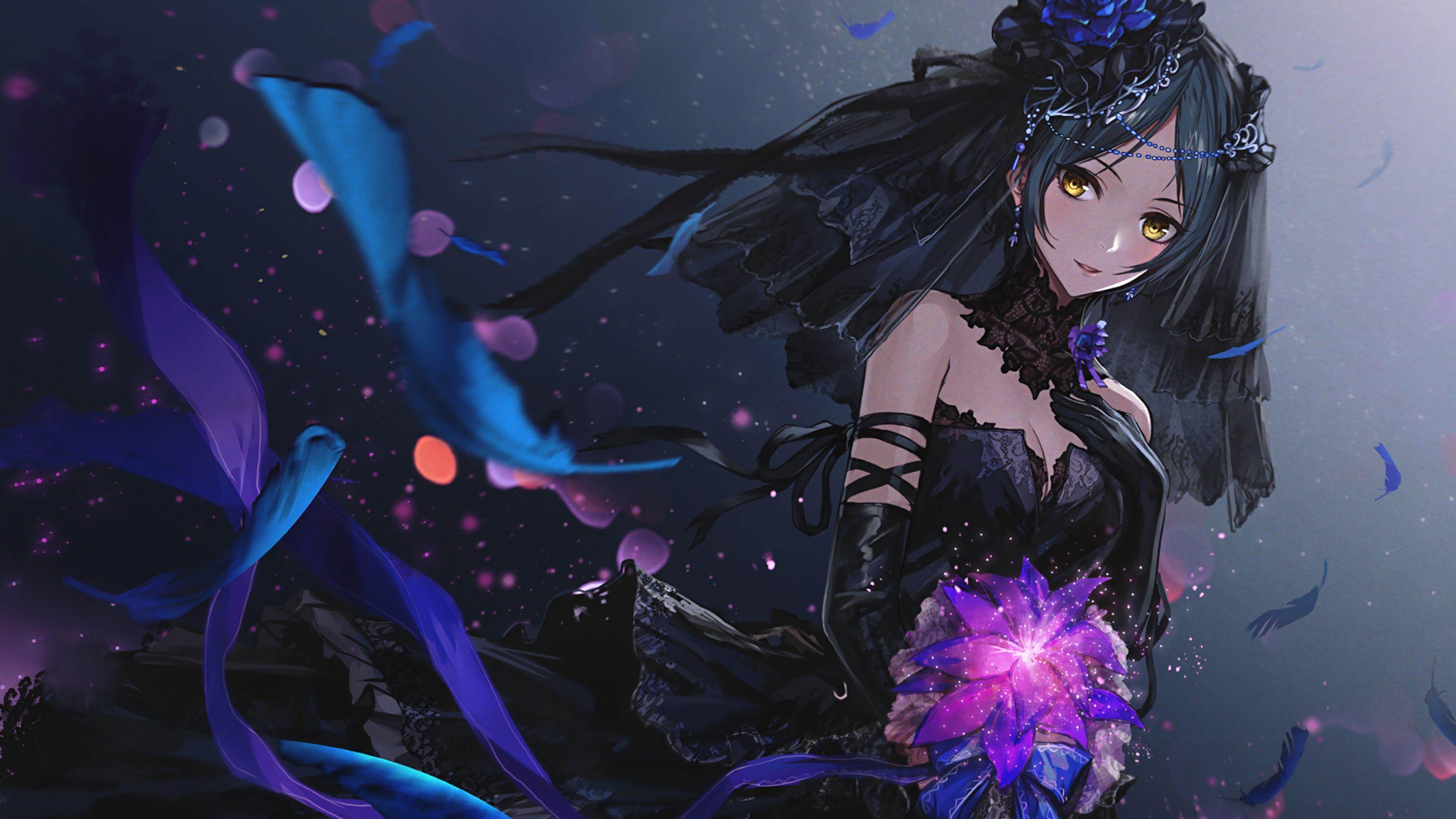 3840x2160 Anime girl with black dress Wallpaper 4k Ultra HD