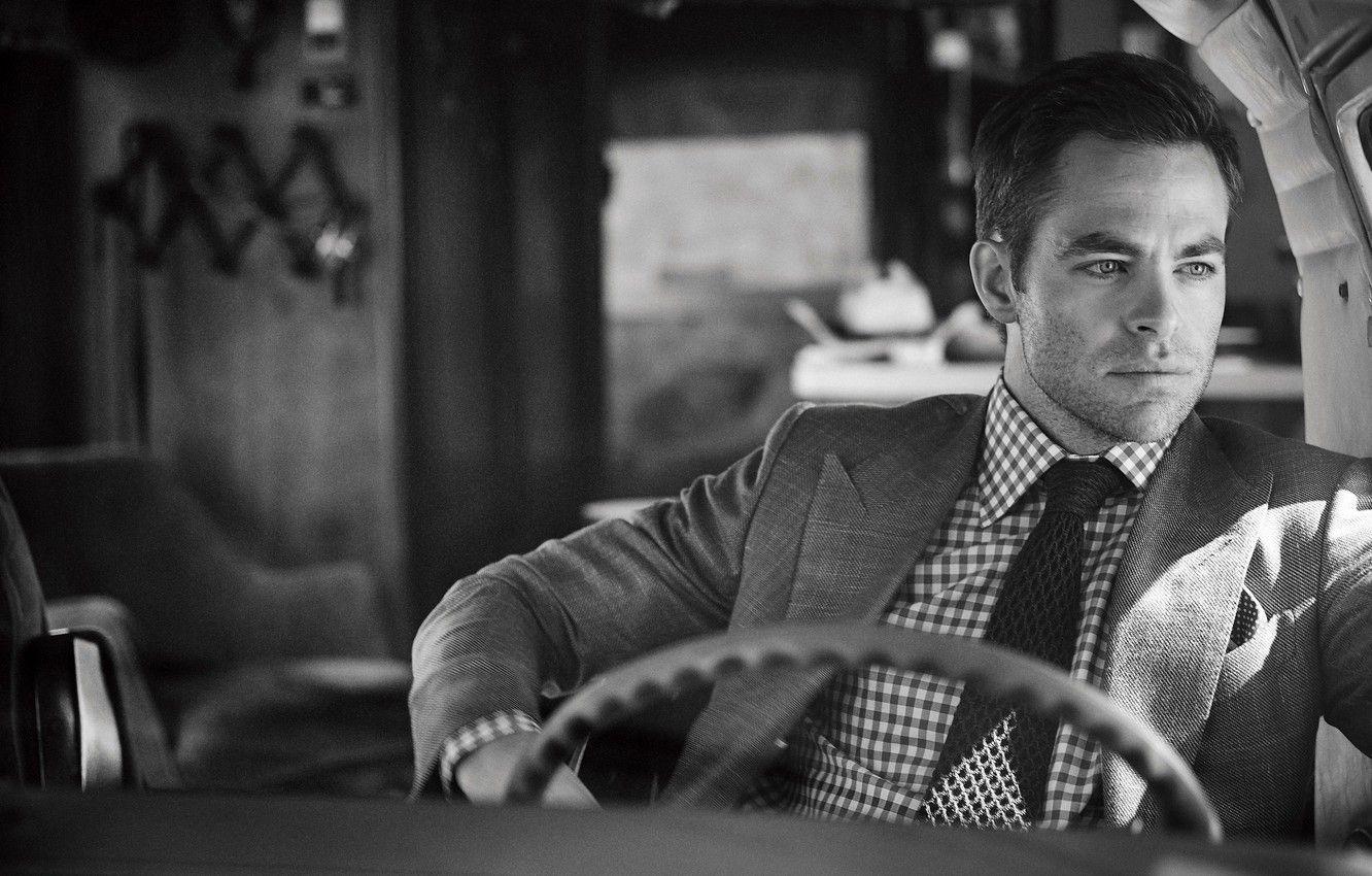1332x850 Wallpaper actor, black and white, photohoot, Chris Pine, Chris