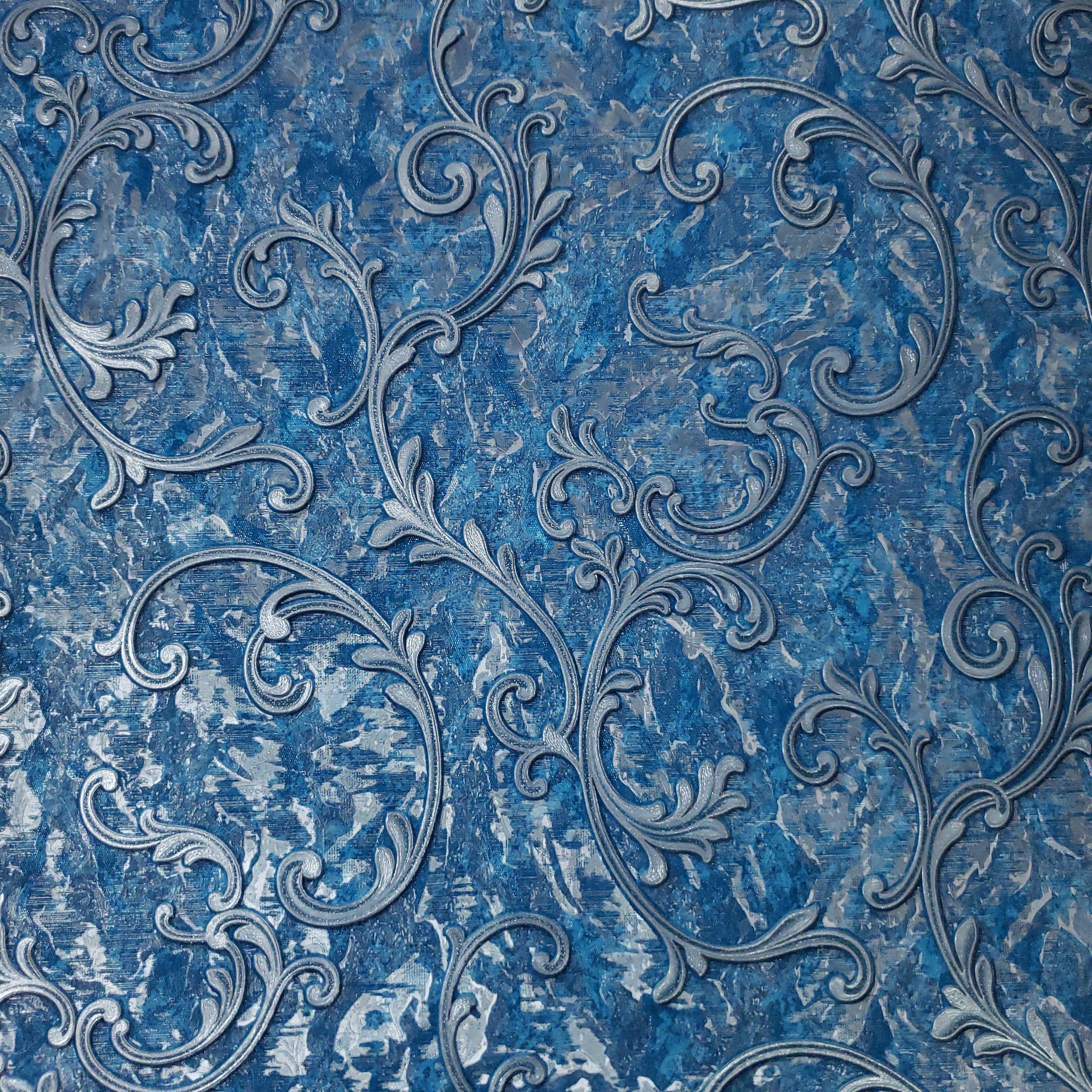 Konark Designer Wallpapers 3D Damask Design roll Big Size Embossed Finish  for Covering Living Room Bedroom Walls Blue Color  57 Sqft Roll   Amazonin Home Improvement