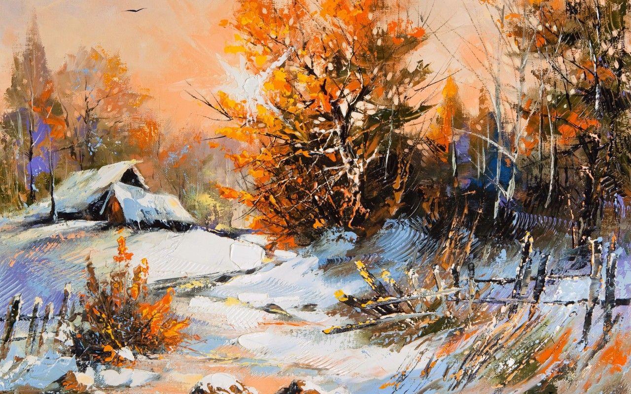 1280x800 Orange Trees Cabins Snow Fence wallpaper. Orange Trees Cabins