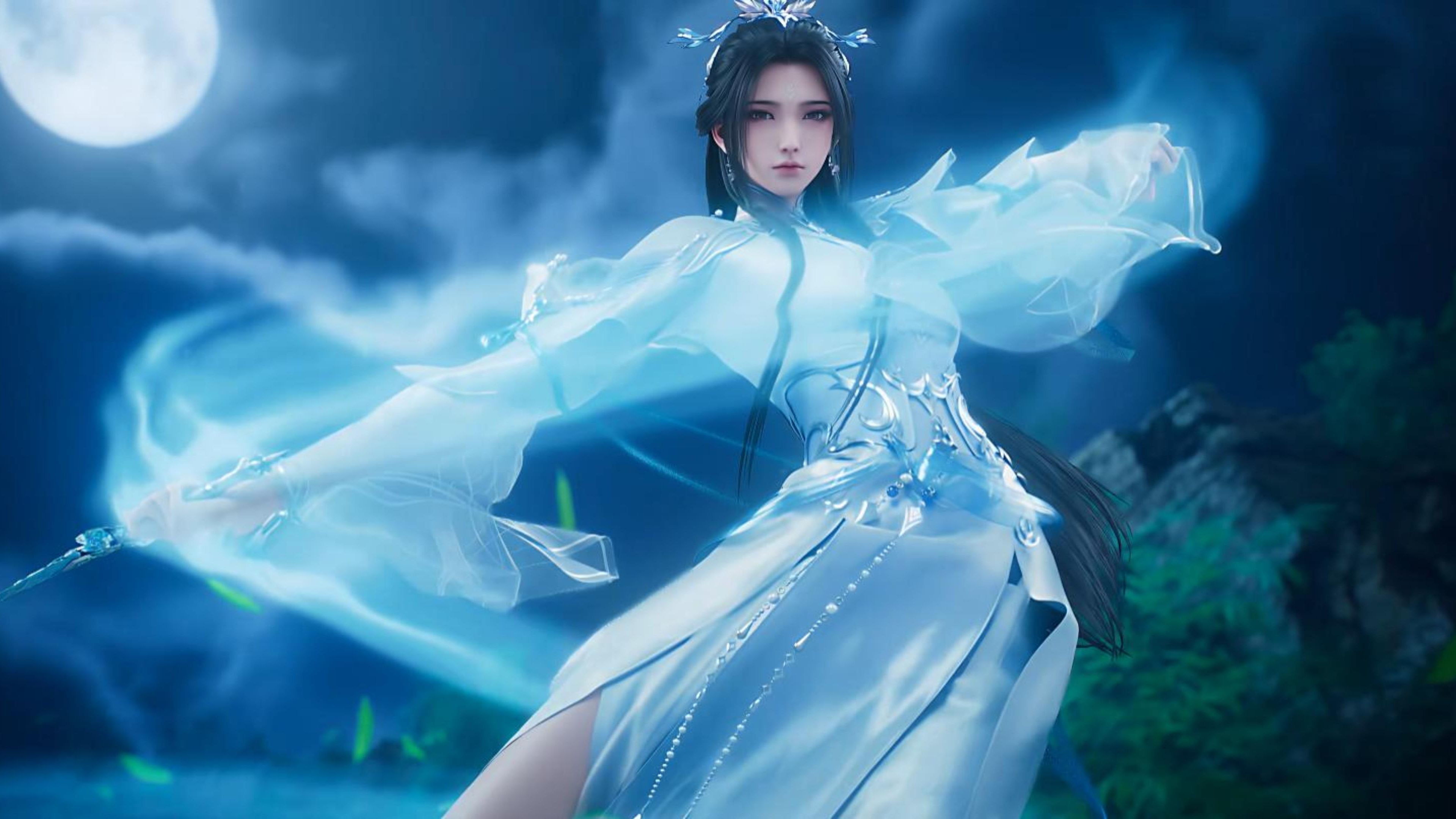 3840x2160 Fairy Sword Dance Under the Moon (The embodiment of cold and alienated feeling) [Lu XueqiK]